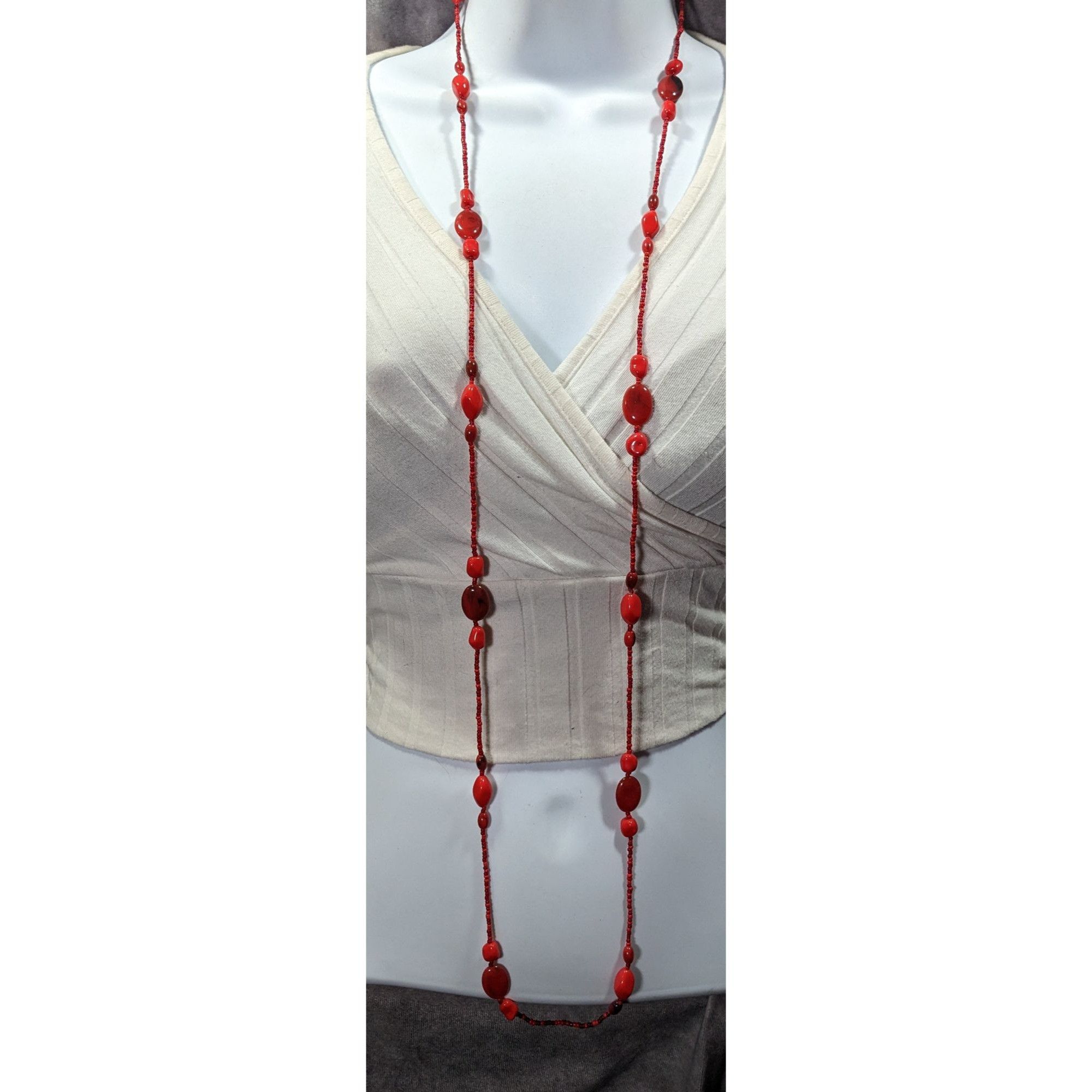 Other Bold Red Glass And Acrylic Beaded Opera Necklace Size ONE SIZE - 8 Thumbnail