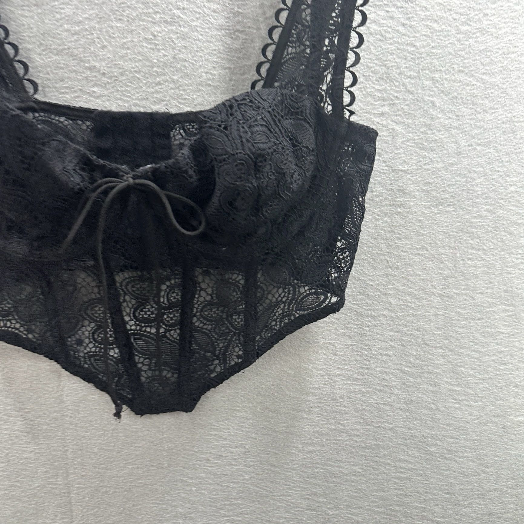For Love And Lemons Sammie Crop Lace Corset Womens M Black Cropped Sleeveless Sweetheart Top 90s Y2K Goth Bohemian Designer Couture Fashion
