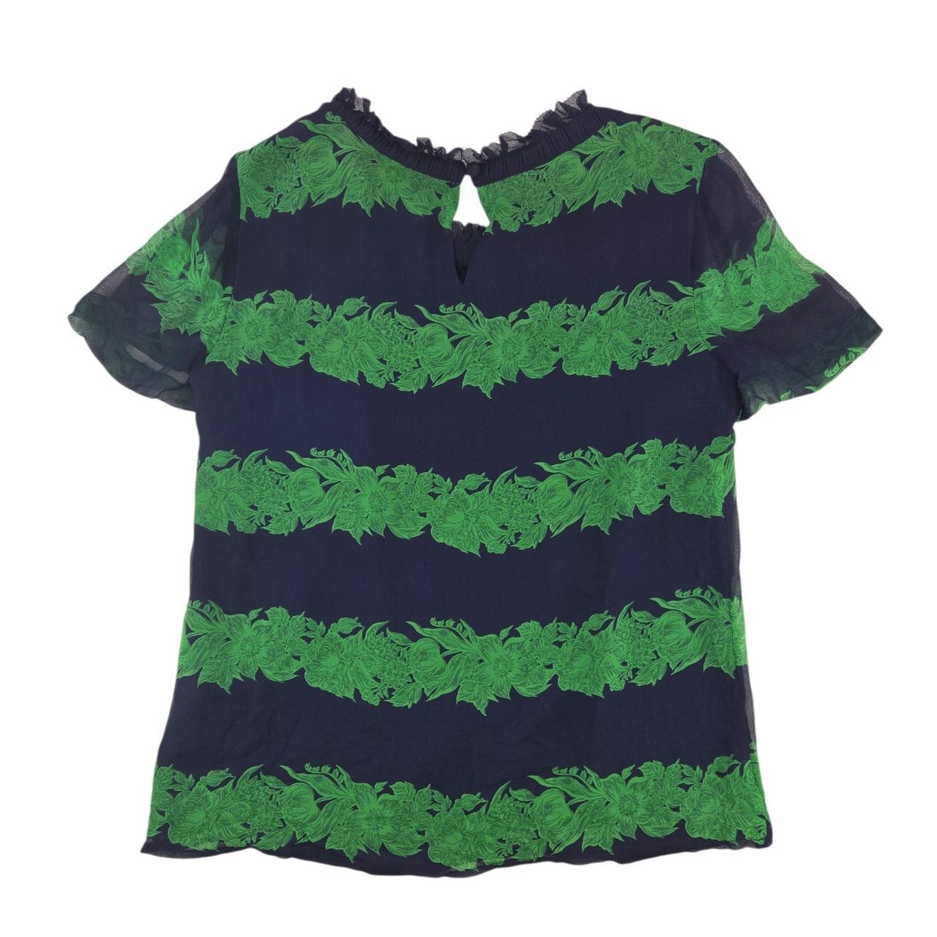 J.Crew J.Crew | Navy & Green 100% Silk Ruffle Neck Shirt | Size 2 Size XS / US 0-2 / IT 36-38 - 6 Thumbnail