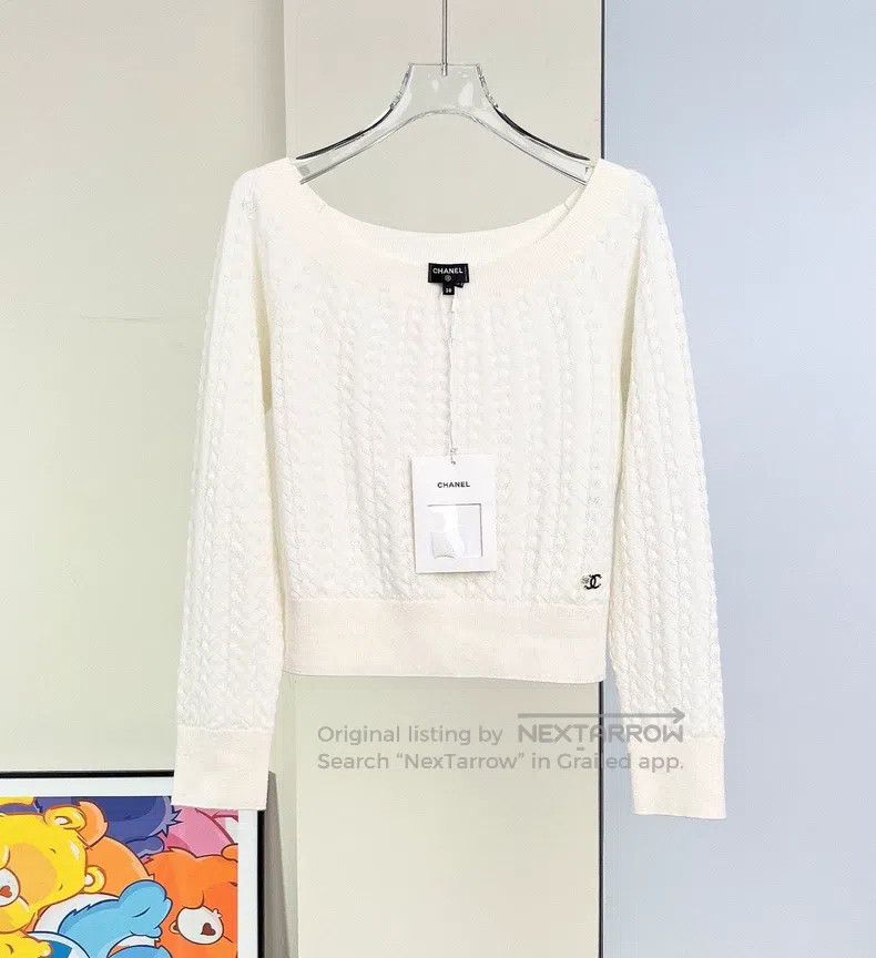 Chanel Chanel 24B white cashmere knitted pullover sweater Size XS / US 0-2 / IT 36-38 - 2 Thumbnail
