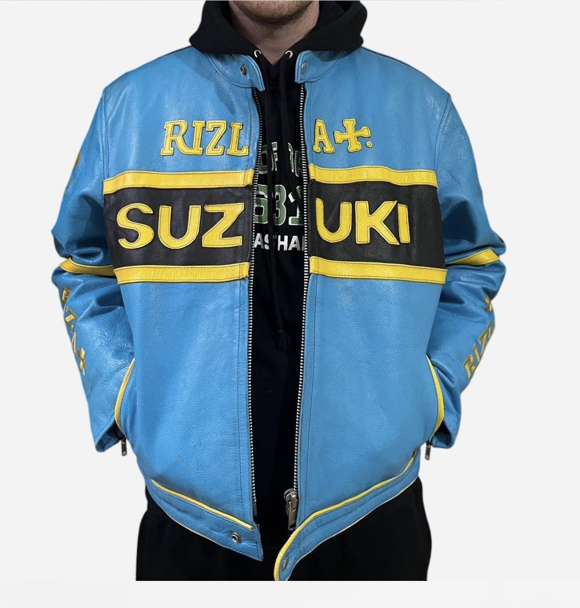 Vintage Blue Suzuki Leather Racking Jacket Size US XL / EU 56 / 4 - 5 Thumbnail