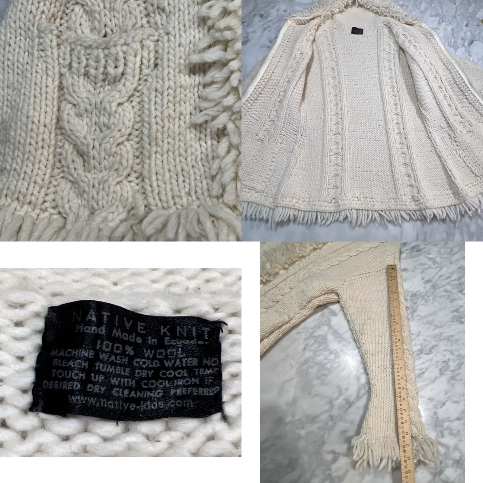 Native VINTAGE Native Knit Hood Full Zip Wool Sweater Women M Chunky Fisherman Fringe Size M / US 6-8 / IT 42-44 - 10 Thumbnail