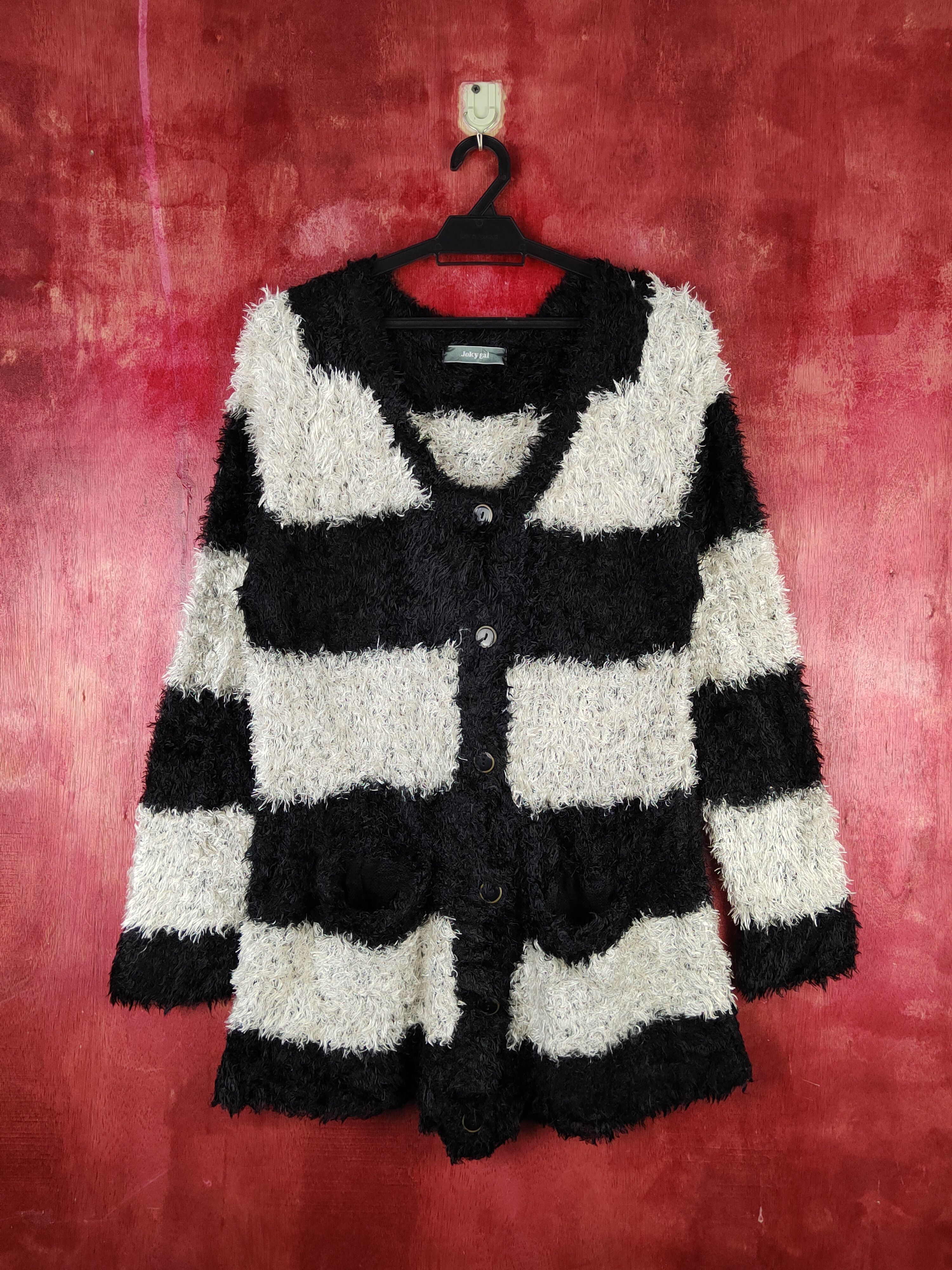 Japanese Brand × Vintage Jocky Gal Black White Shag Shaggy Fur Mohair Knitwear #S1891 Size L / US 10 / IT 46 - 1 Thumbnail