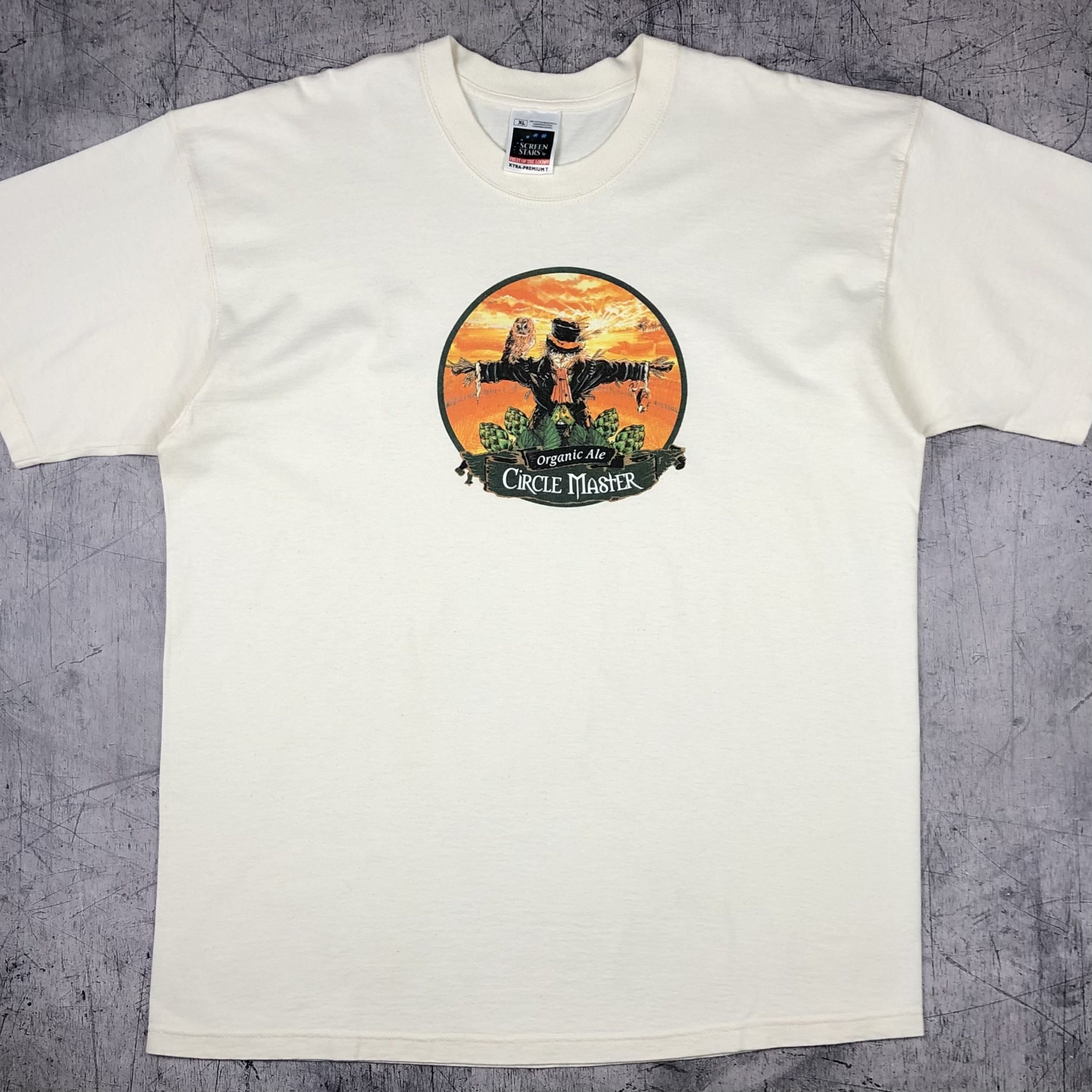 Vintage 90s Scarecrow Art Organic Ale Circle Master Tee Size US XL / EU 56 / 4 - 1 Thumbnail