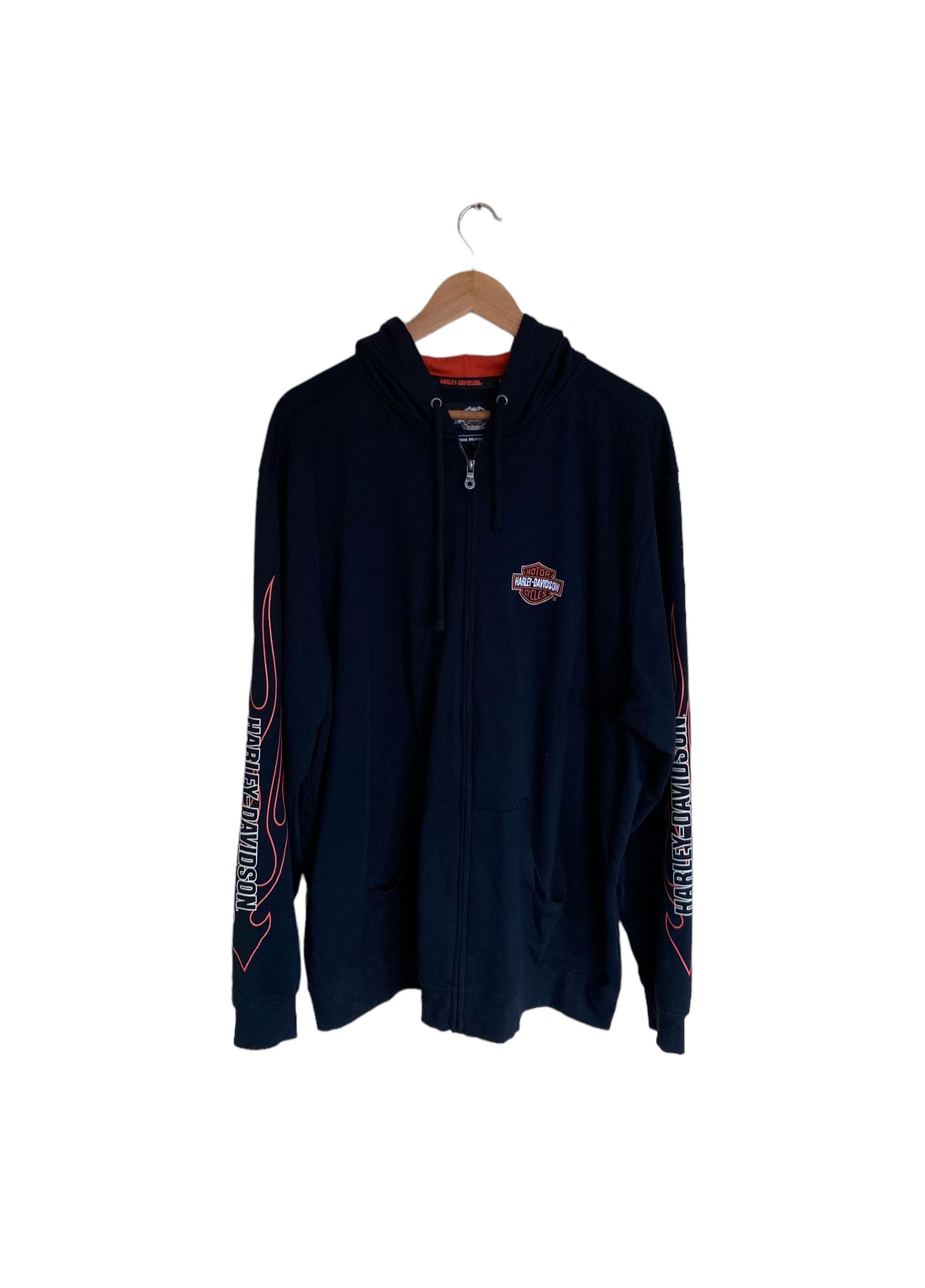 image of Harley Davidson x Vintage Embroiered Doublesided Zip Hoodie in Black, Men's (Size 2XL)