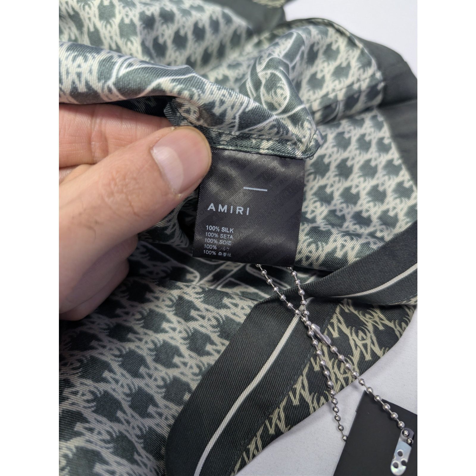Amiri o1rshd1 Amiri Houndstooth Bowling Shirt in Rain Forest Size US M / EU 48-50 / 2 - 16 Thumbnail