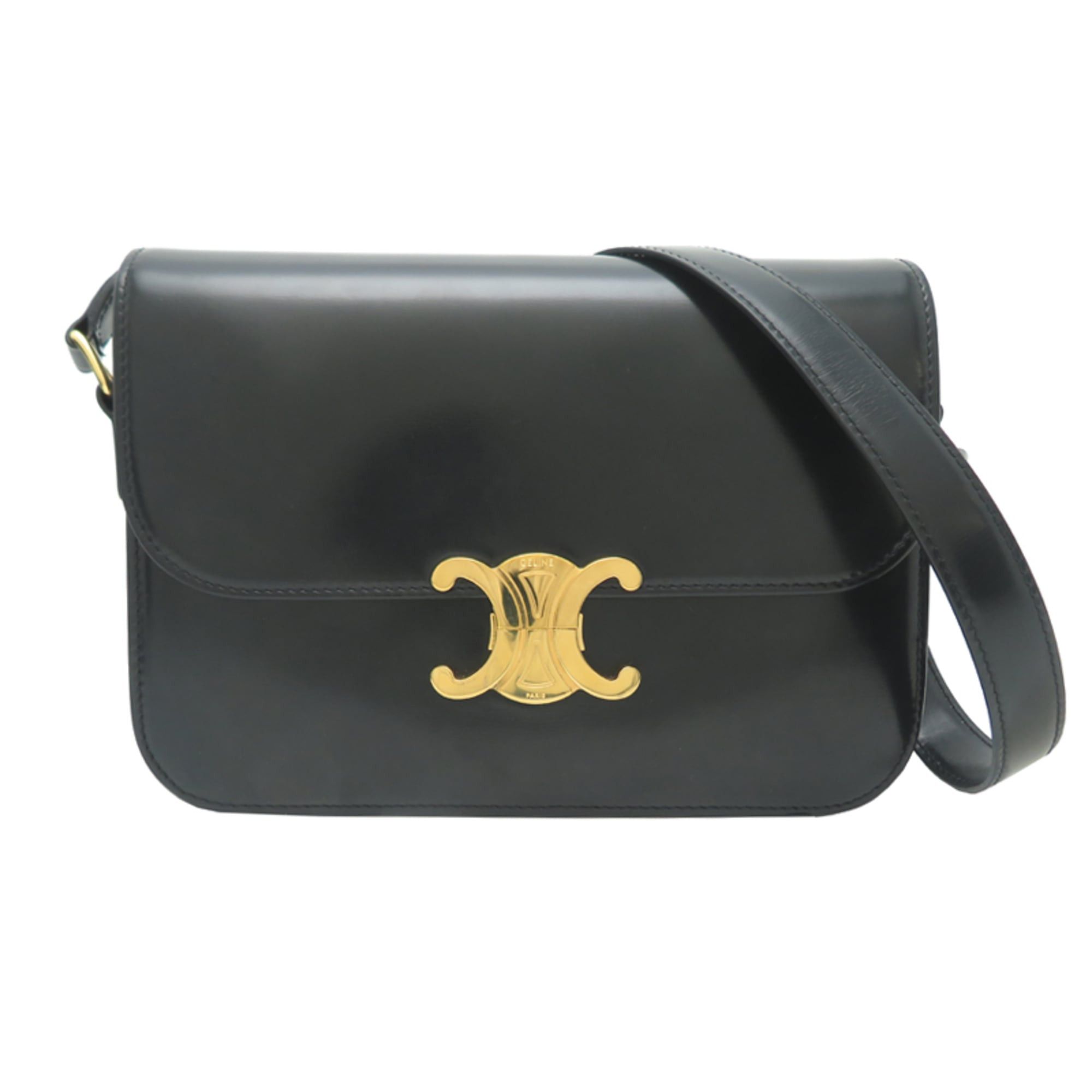 Celine Classic Triomphe Bag, Women's Shoulder 187363Bf4.38No, Calfskin, Black