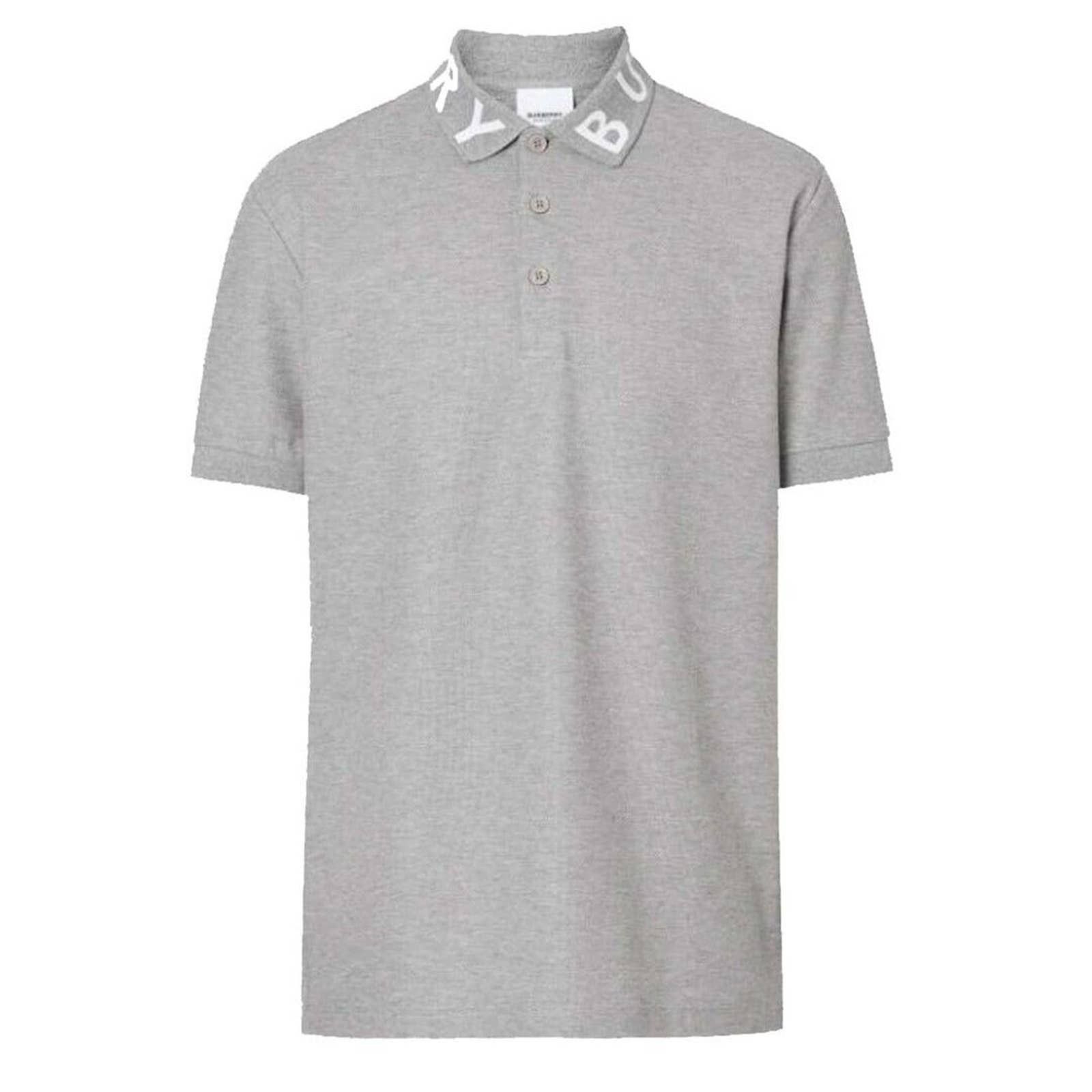 image of Burberry Rylan Pale Gray Cotton White Logo Short Sleeve Polo Shirt XL in Grey, Men's