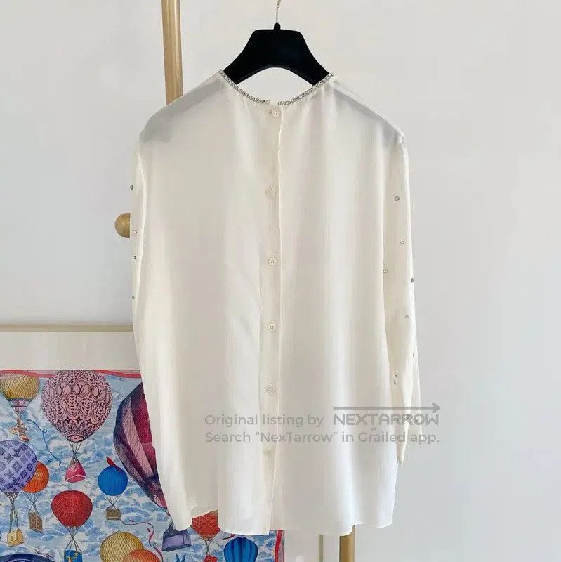 Miu Miu Miu Miu White Long Sleeve Silk Shirt . Size L / US 10 / IT 46 - 2 Thumbnail