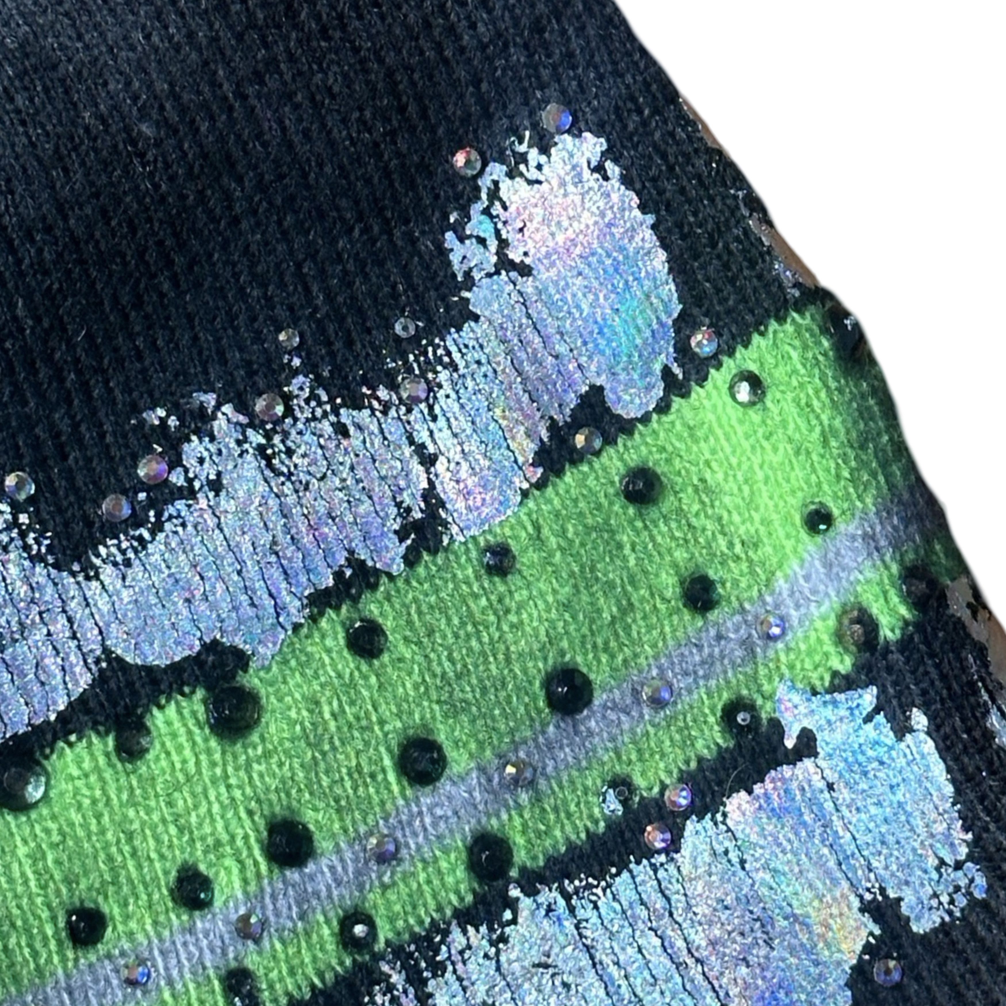 Other ASTROBOI* GREY BEANIE W/ SLIME GREEN STRIPE AND RHINESTONES Size ONE SIZE - 9 Thumbnail