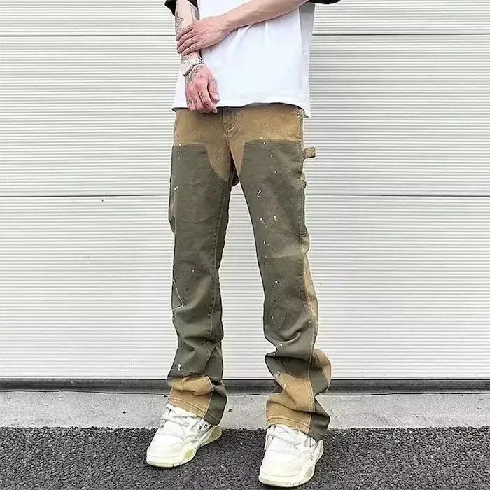 Japanese Brand Spliced Speckled Ink Micro Flare Pants Size US 32 / EU 48 - 1 Thumbnail