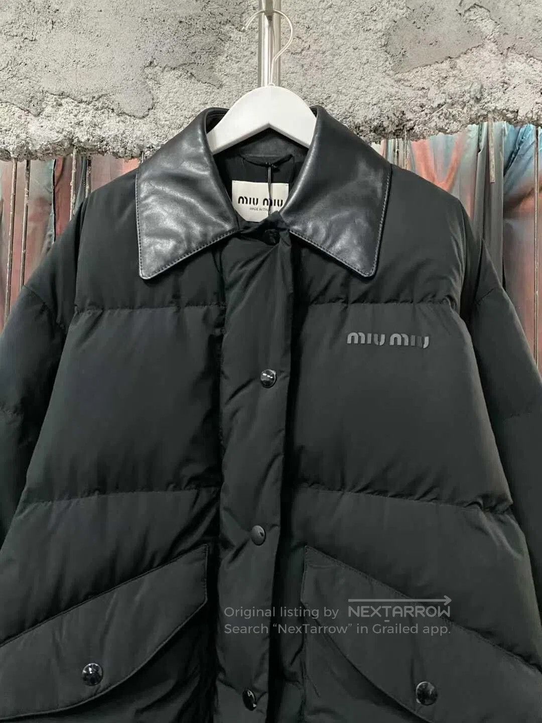 Miu Miu black puffer coat with leather collar. Size S / US 4 / IT 40 - 3 Thumbnail