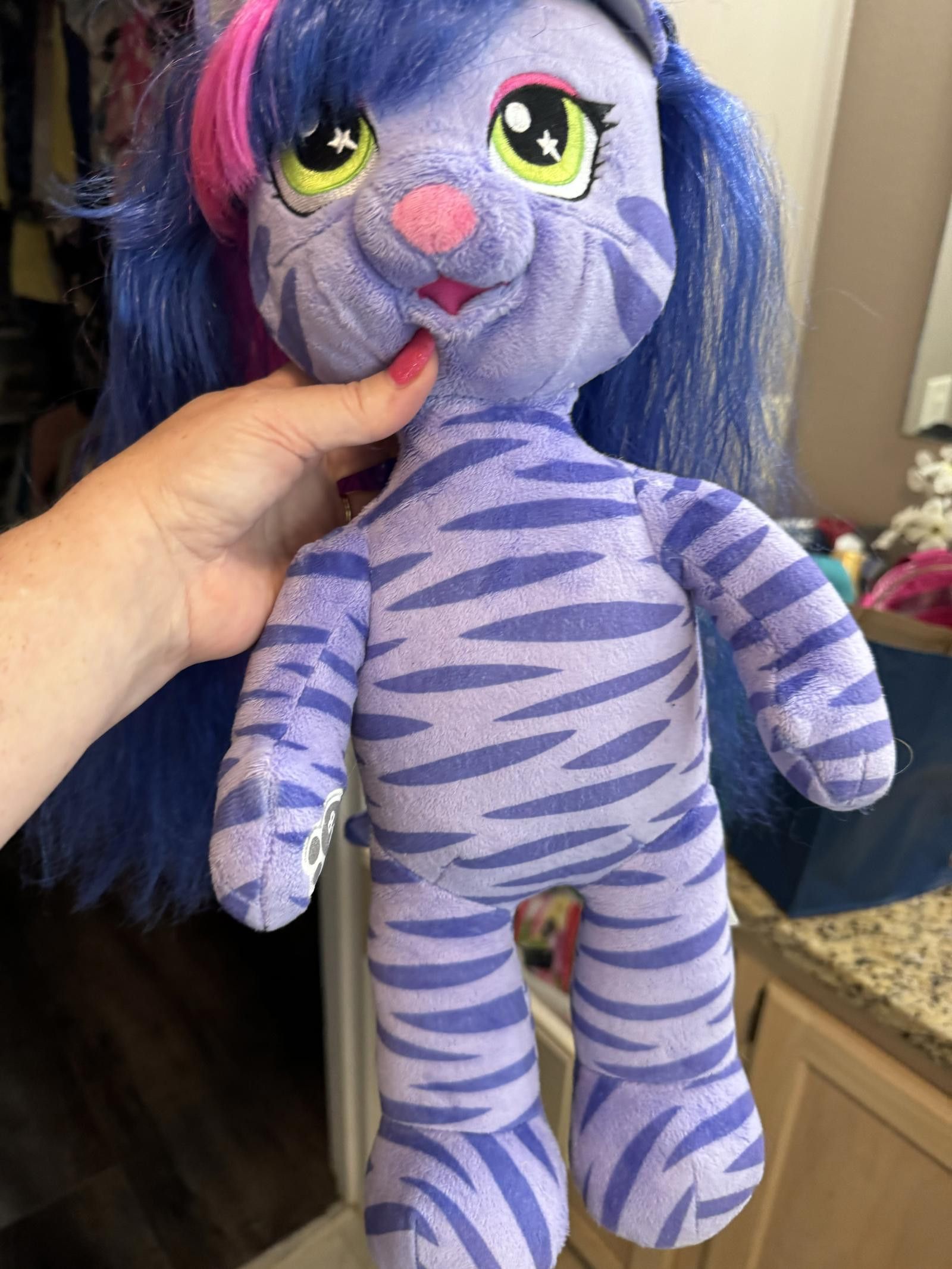 Designer Cute Plush Purple Tiger Doll with Colorful Hair Size ONE SIZE - 1 Thumbnail