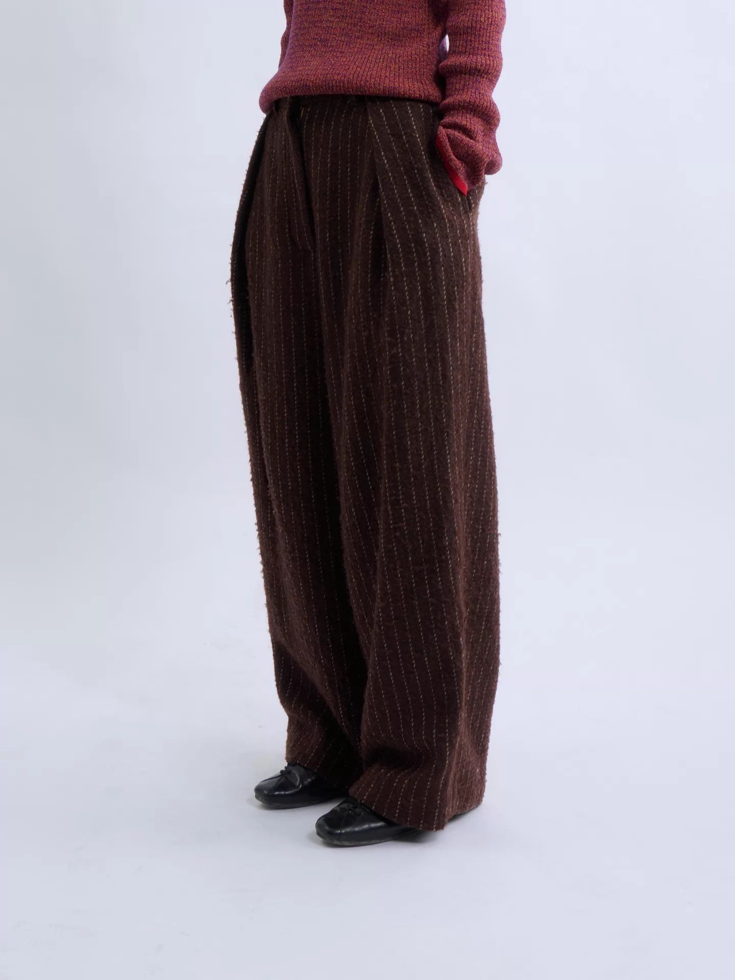 Vivienne Westwood Vivienne Westwood 00s RL Burgundy Wool Stripe Wide-Leg Size 25" / US 0 / IT 36 - 2 Thumbnail