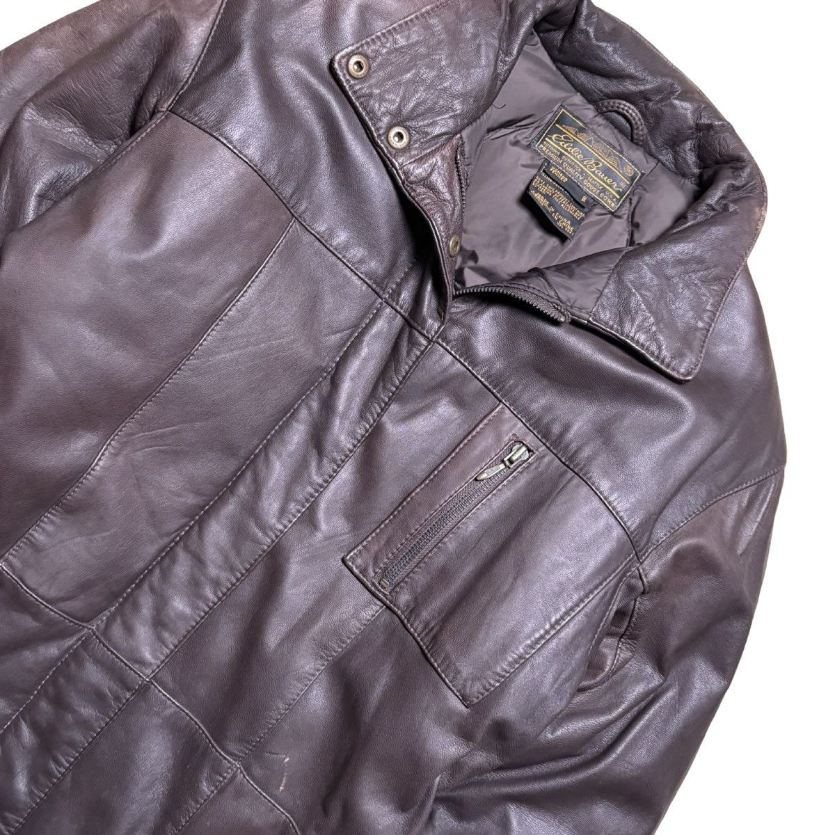 Eddie Bauer Vintage Eddie Bauer Faded Leather Down Puffer Jacket Small Size S / US 4 / IT 40 - 2 Thumbnail