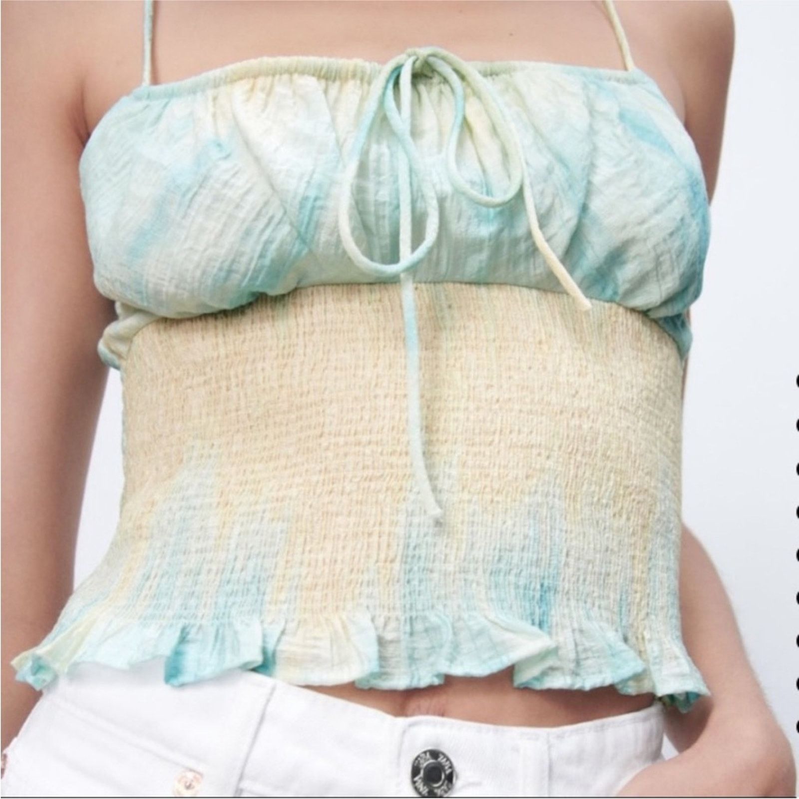 Zara Zara Tie Dye Tank Top Size Medium Tie Front Smocking Cropped Size M / US 6-8 / IT 42-44 - 2 Thumbnail