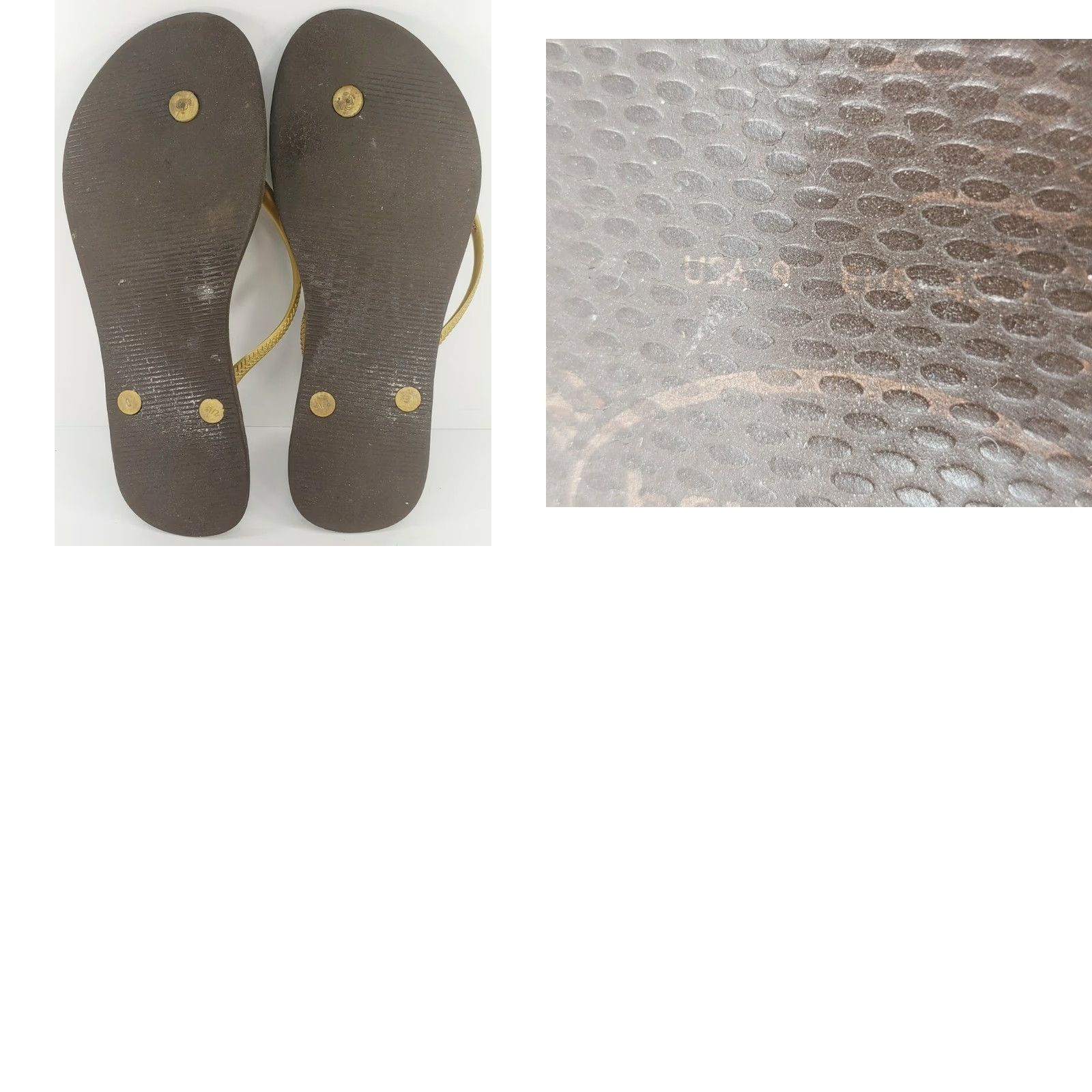 Vintage Havaianas Sandals Women's 9 Gold Straps Brown Footbed Comfy Casual Flip Flop Slips On Rubber Breathable 2020 Mens? Size US 9 / IT 39 - 8 Thumbnail