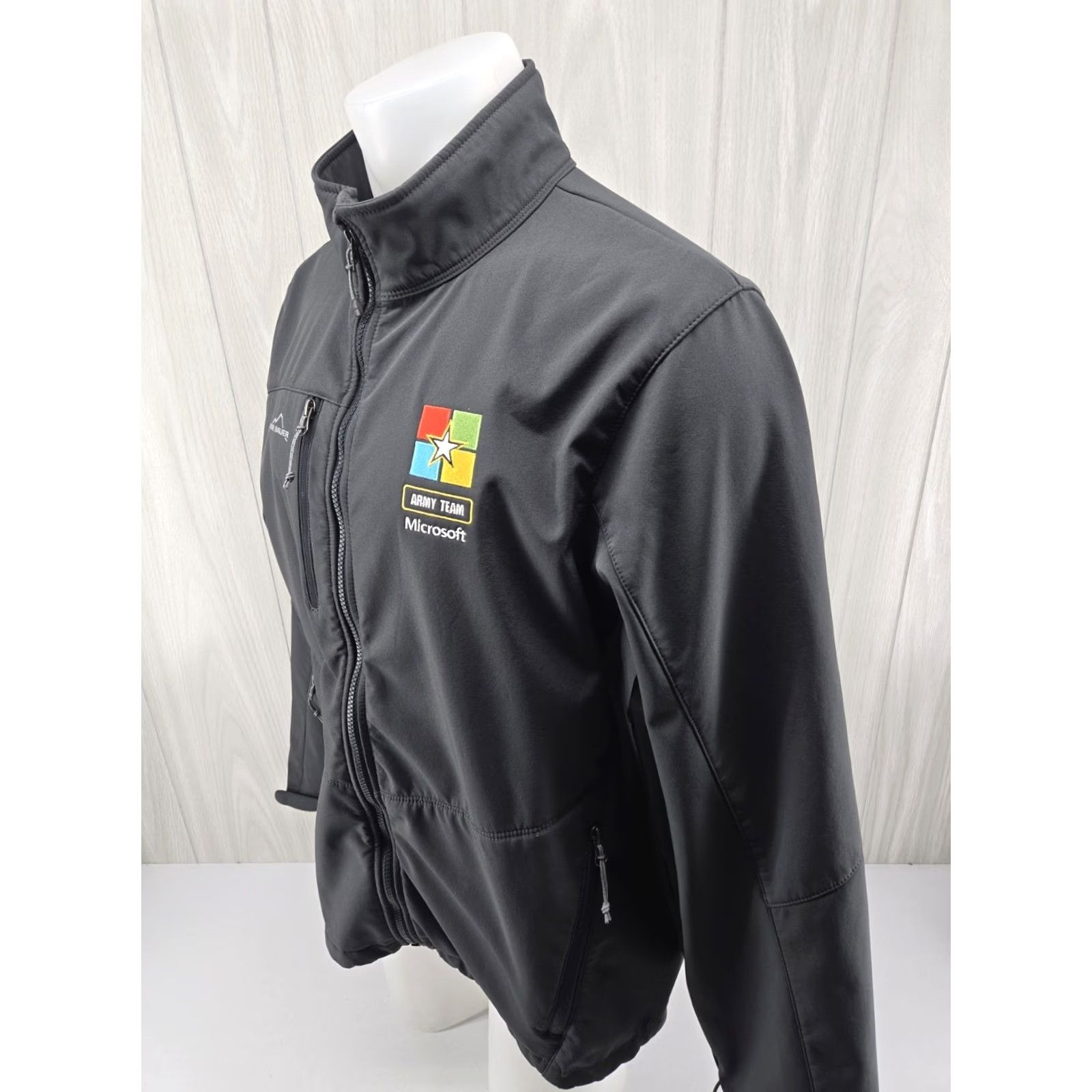 Eddie Bauer Eddie Bauer Soft Shell Jacket Mens XL Gray Army Team Windbreaker, Casual, Travel, Hiking, Walking, Regular, Polyester, Zip, Fleece, Army Theme Size US XL / EU 56 / 4 - 4 Thumbnail