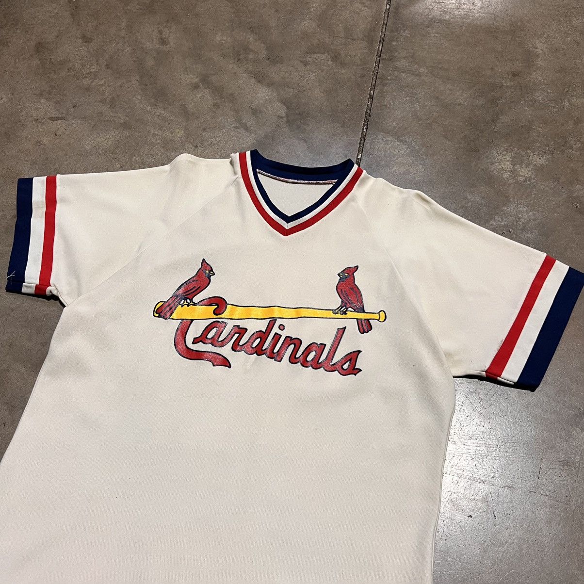 MLB Vintage 80s St Louis Cardinals Sand Knit Jersey Raglan MLB Size US XL / EU 56 / 4 - 4 Thumbnail