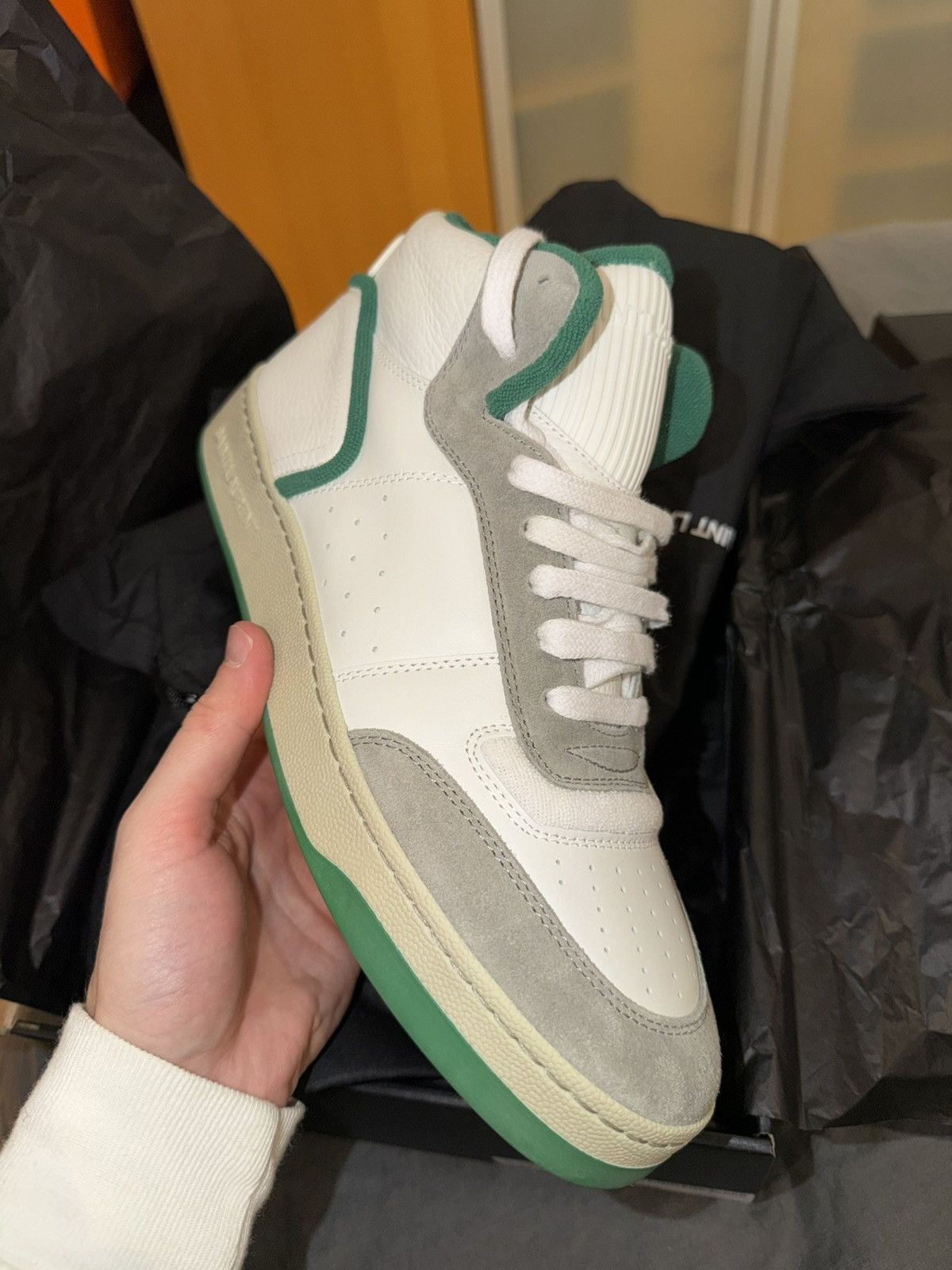 Saint Laurent Paris 🔥 Saint Laurent SL/80 Mid SneakerOff White Green Sz 42 🔥 Size US 9 / EU 42 - 1 Thumbnail