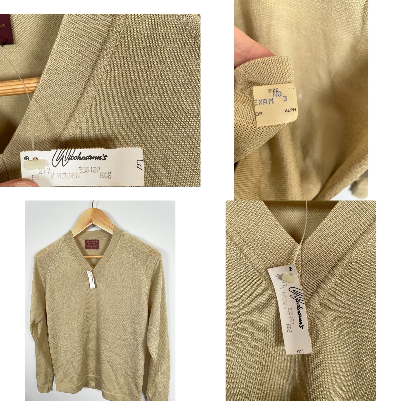 Van Heusen VINTAGE Van Heusen Coleseta V-Neck Sweater Mens M Beige 70s Acetate Polyester NOS Size US M / EU 48-50 / 2 - 8 Thumbnail