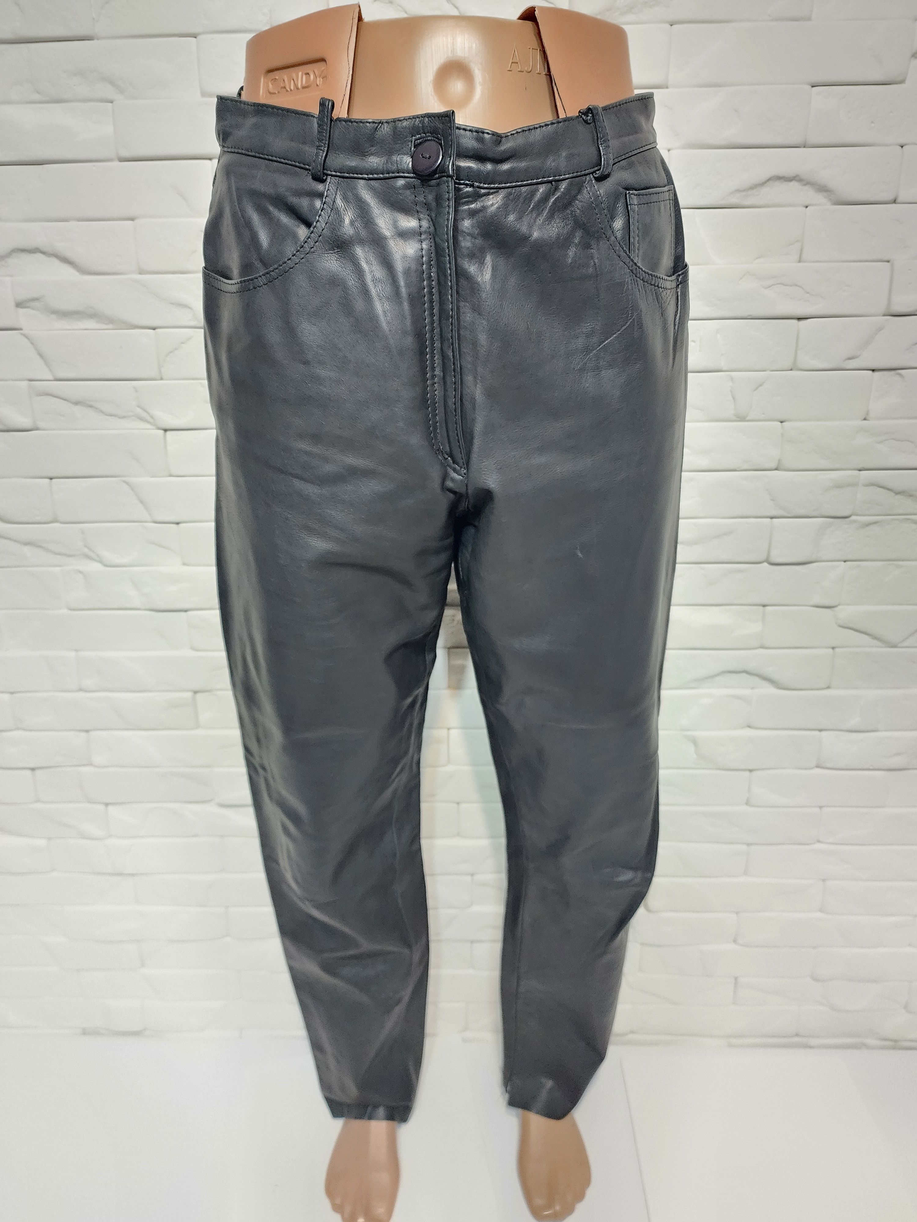 Genuine Leather Black Leather Pants: Women's Denim Style Size 31" - 2 Thumbnail