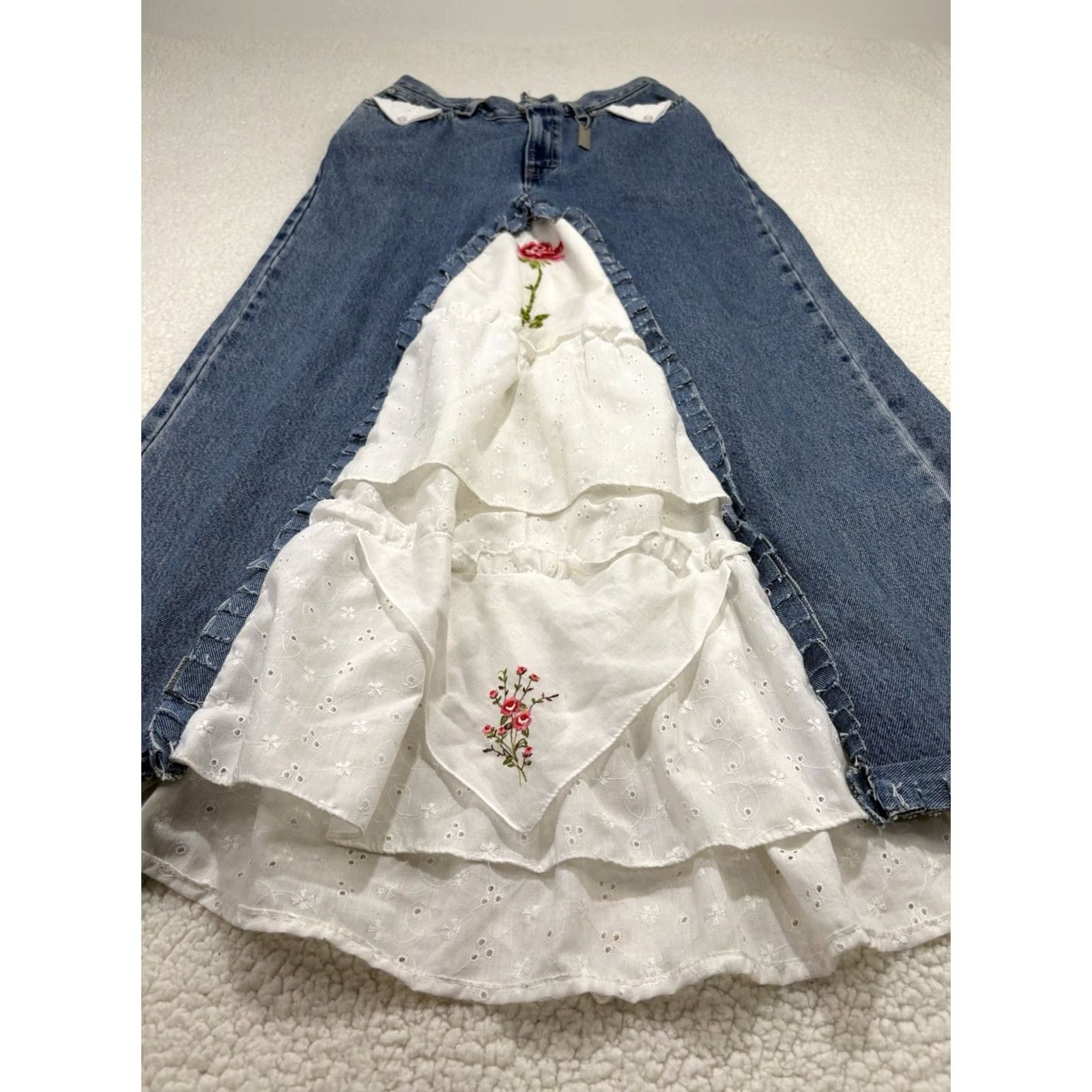 Tommy Hilfiger VINTAGE Tommy Hilfiger Skirt Maxi Denim Blue Front Lace Panel Button Zip Pockets 90s Bohemian 8 Womens Size 30" / US 8 / IT 44 - 2 Thumbnail