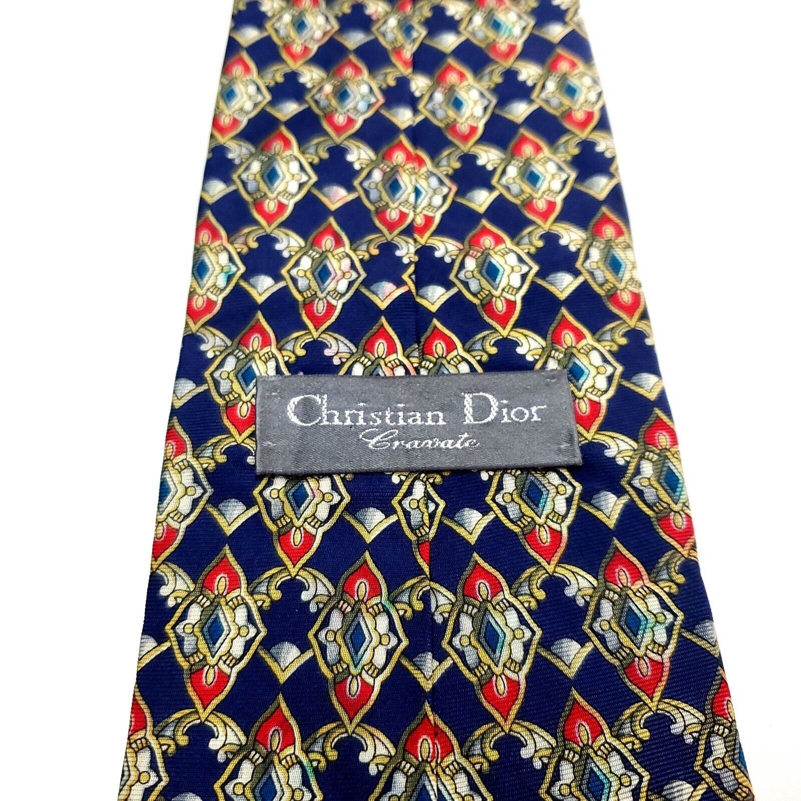 Dior Christian Dior Cravatte Silk Tie Blue Geometric Print Wide Size ONE SIZE - 3 Thumbnail