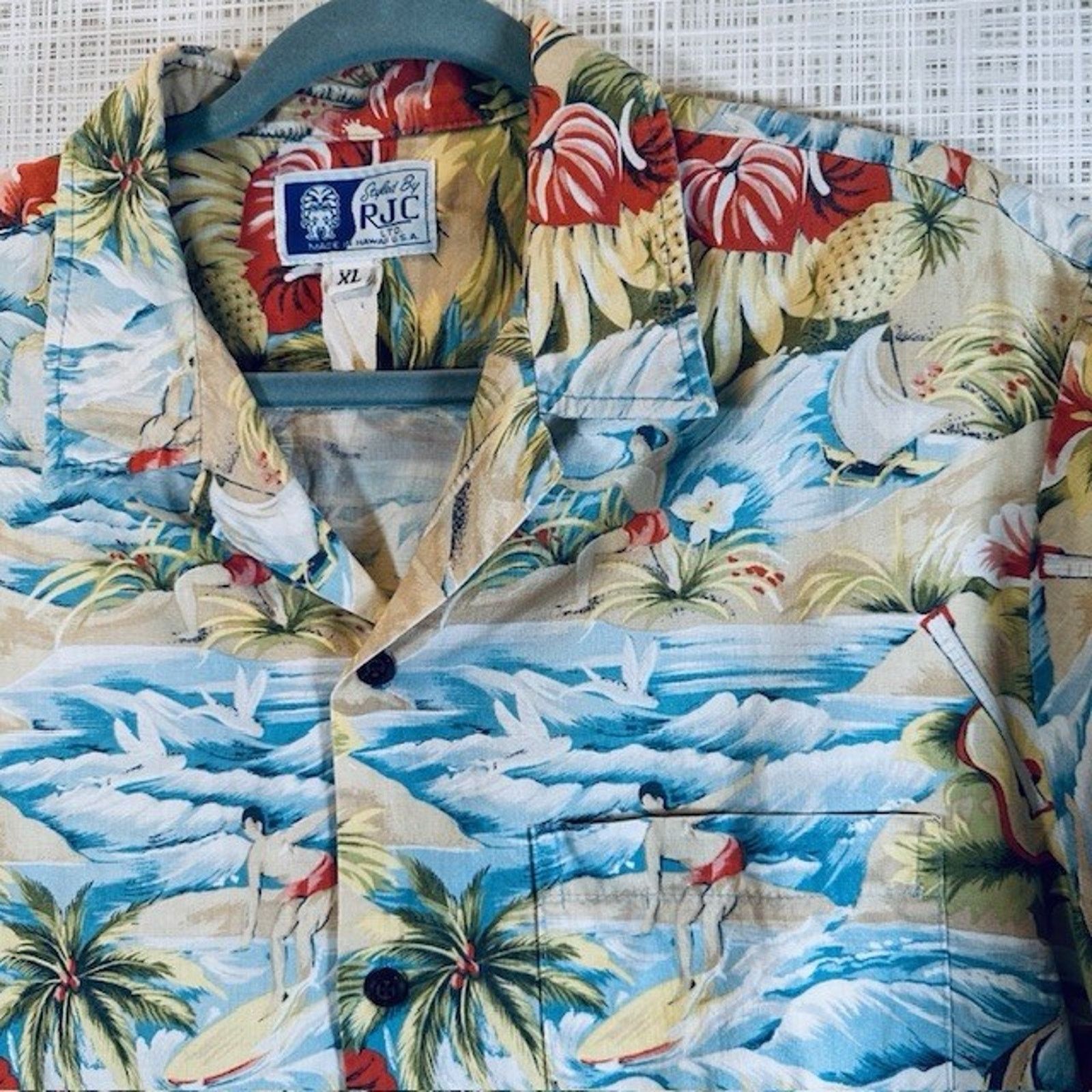 Other RJC Ltd Hawaiian Shirt Large Surfing Palms Hibiscus USA VTG Size US XL / EU 56 / 4 - 12 Thumbnail