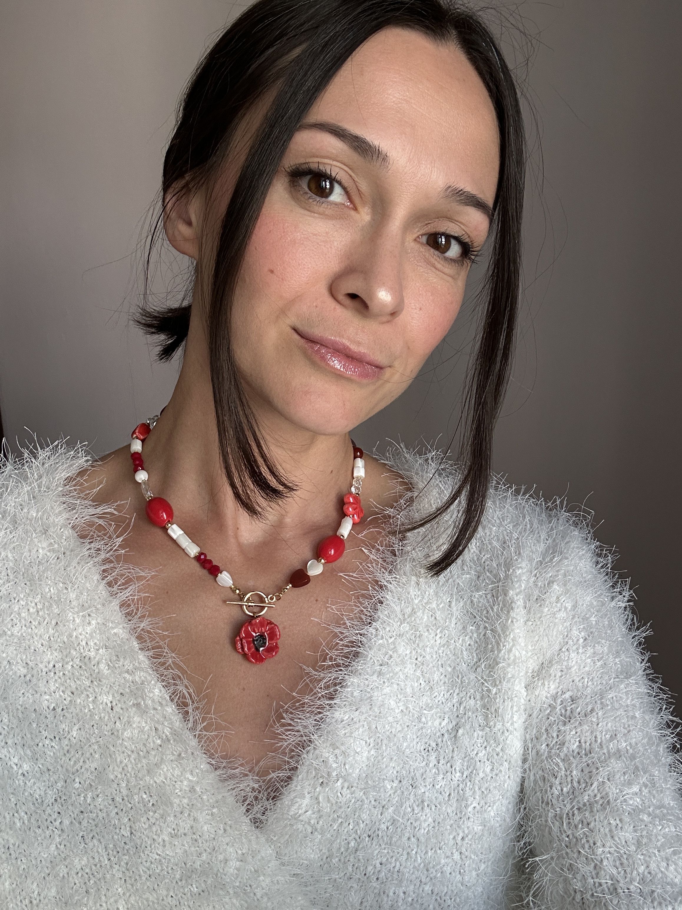 Other Handmade Ceramic Poppy Necklace – Floral Jewelry Size ONE SIZE - 3 Thumbnail