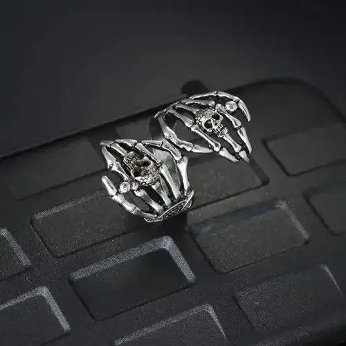 Jewelry Hands Ring Skeleton Bones Goth Punk Death Jewelry Chrome Size ONE SIZE - 3 Thumbnail