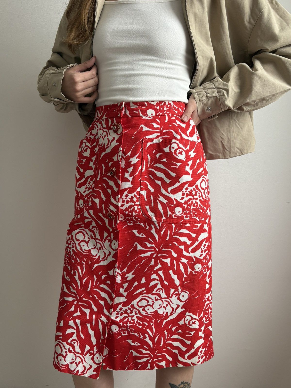Yves Saint Laurent Yves Saint Laurent Rive Gauche S/S 1994 Pencil Skirt Red M Size 27" / US 4 / IT 40 - 5 Thumbnail