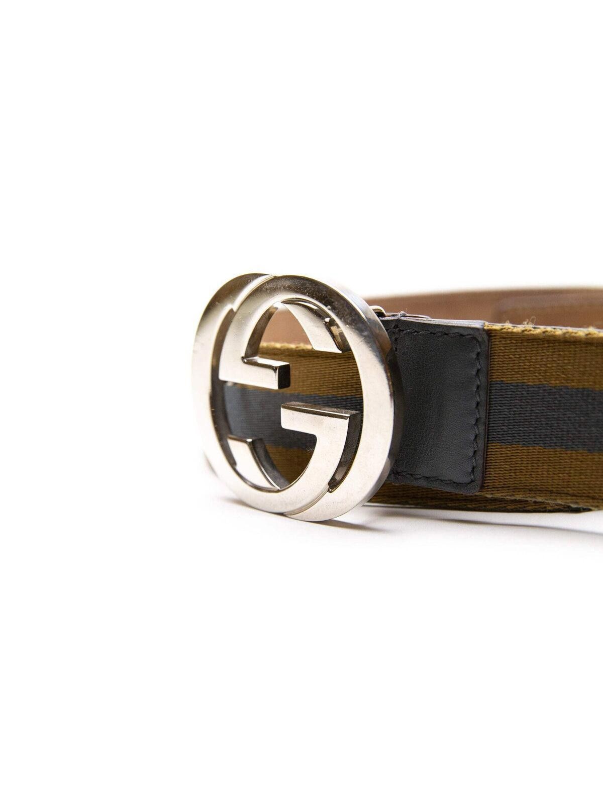 Gucci Gucci Mens Blue & Yellow Striped Canvas Silver GG Belt Size ONE SIZE - 2 Thumbnail