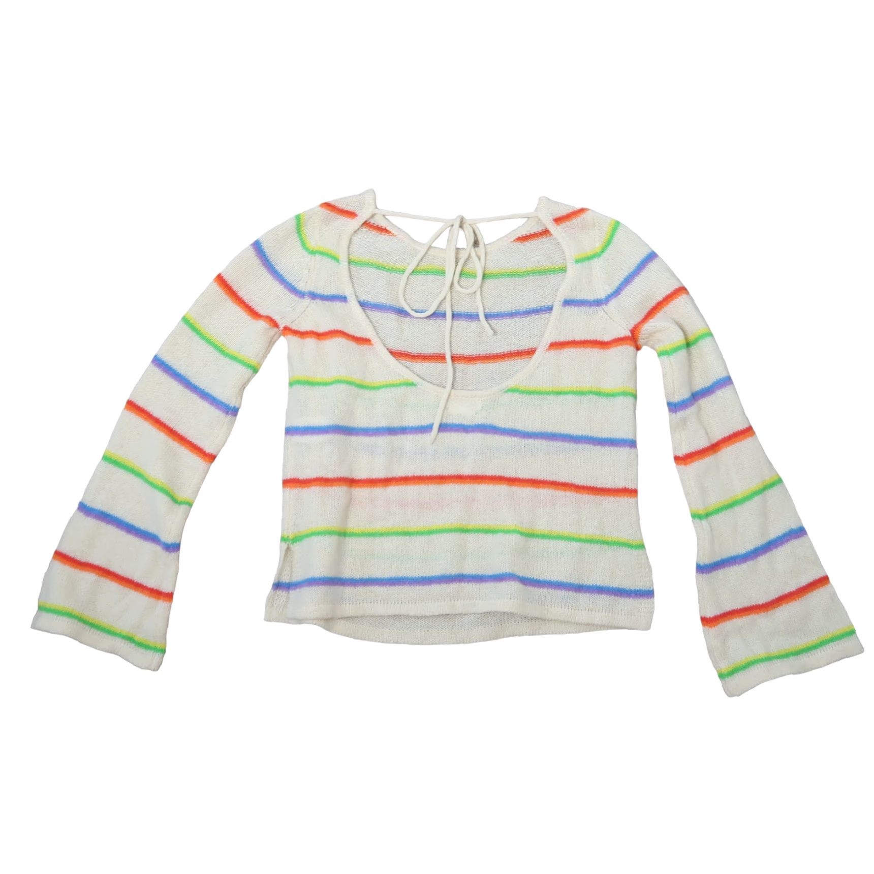 Vintage Lovers + Friends Cream Rainbow Striped Bell Sleeve Knit Sweater XS Women Pullover Bell Sleeve Rainbow Theme Womens Size XS / US 0-2 / IT 36-38 - 3 Thumbnail