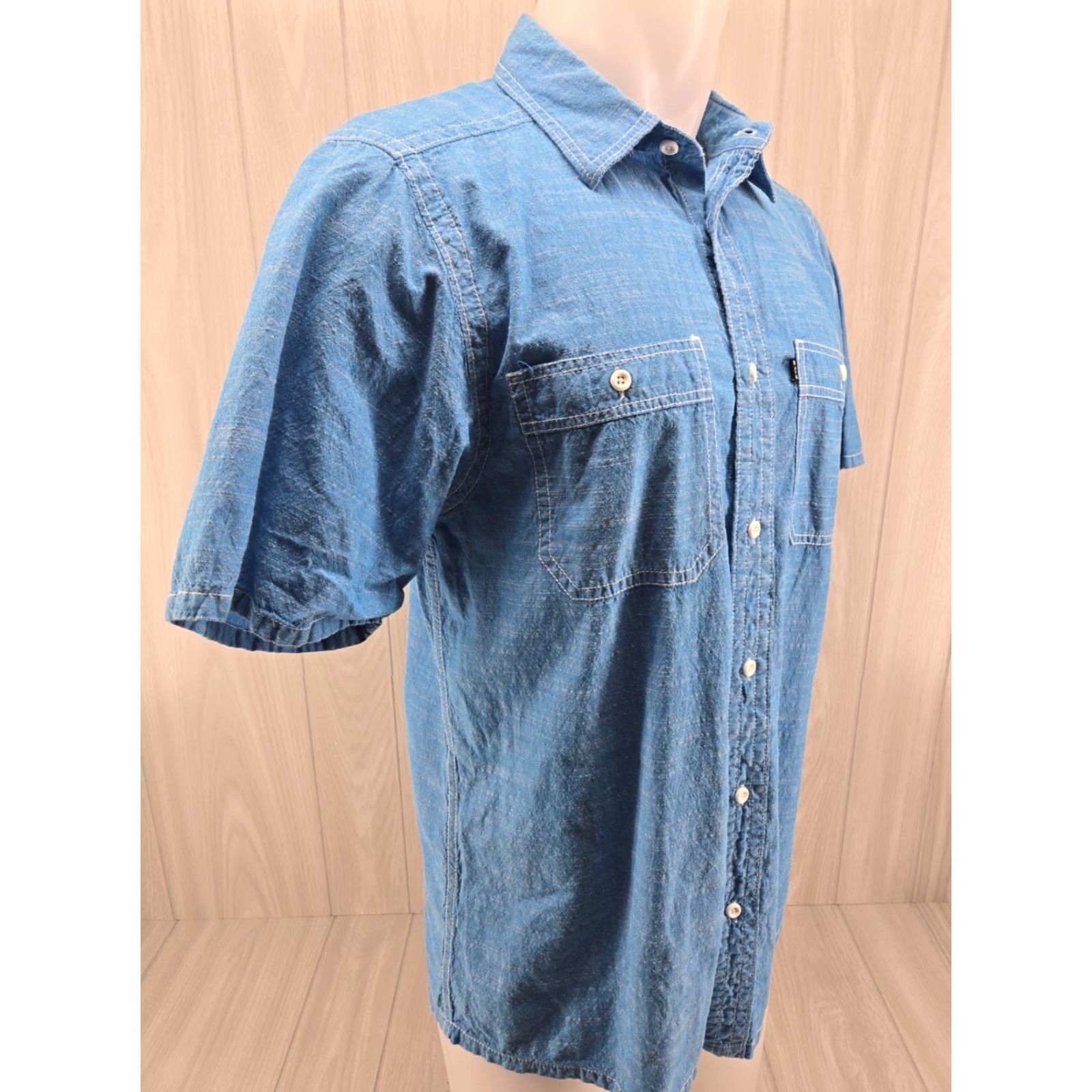 KAVU KAVU Shirt Mens Medium Solid Blue Outdoor Pocket Short Sleeve Casual Cotton Shirt Size US M / EU 48-50 / 2 - 6 Thumbnail