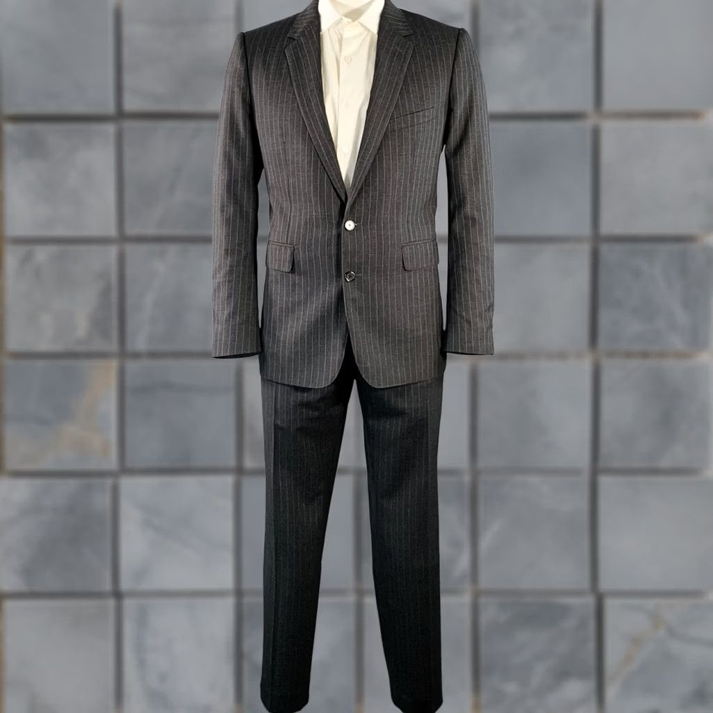 Celine CELINE Size 44 Regular Grey Charcoal Stripe Wool Polyester Suit Size 44R - 1 Thumbnail