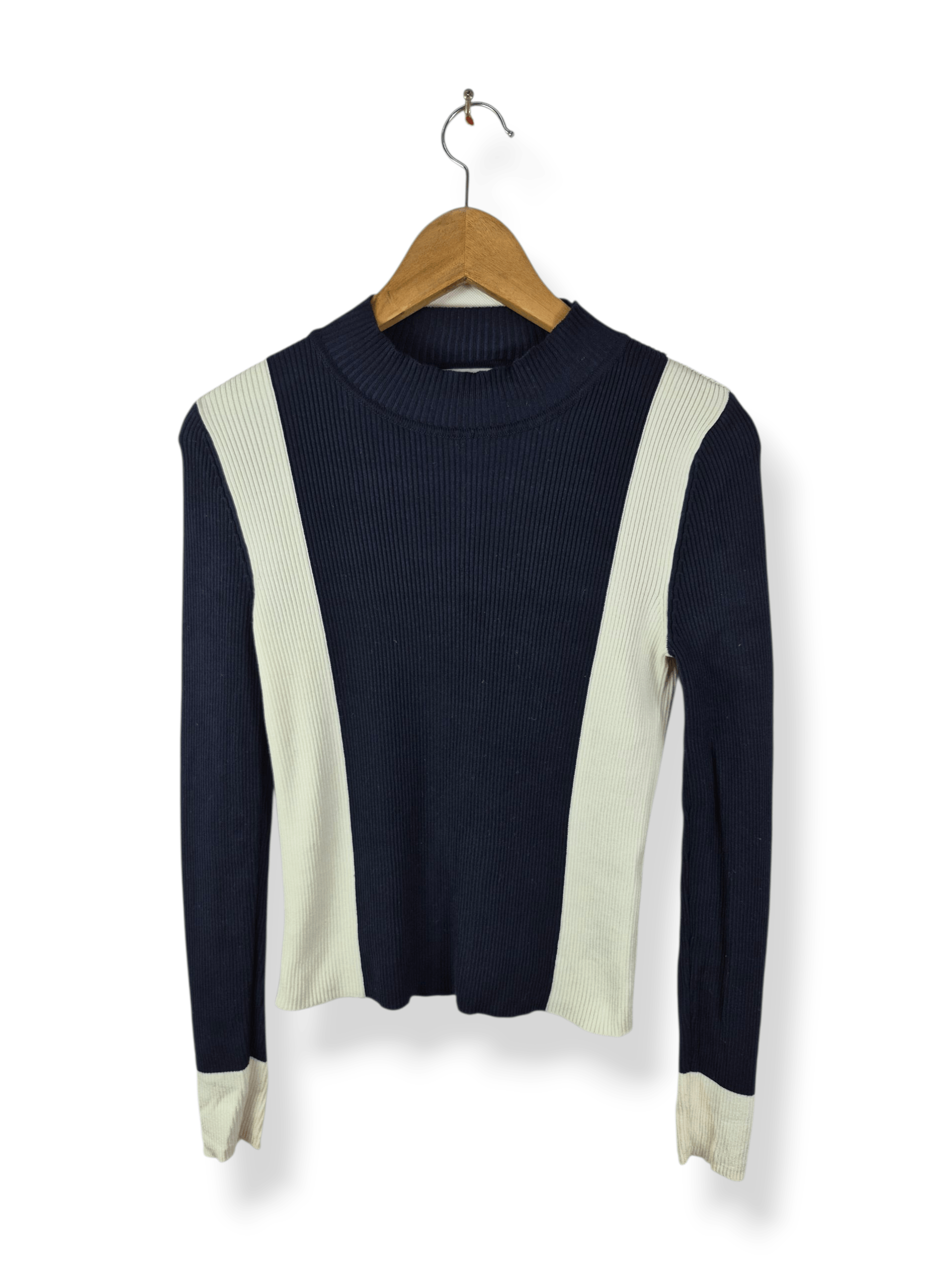Zara 🔥 Zara Knits Navy White Sweater Tops Longsleeves Size S / US 4 / IT 40 - 1 Thumbnail