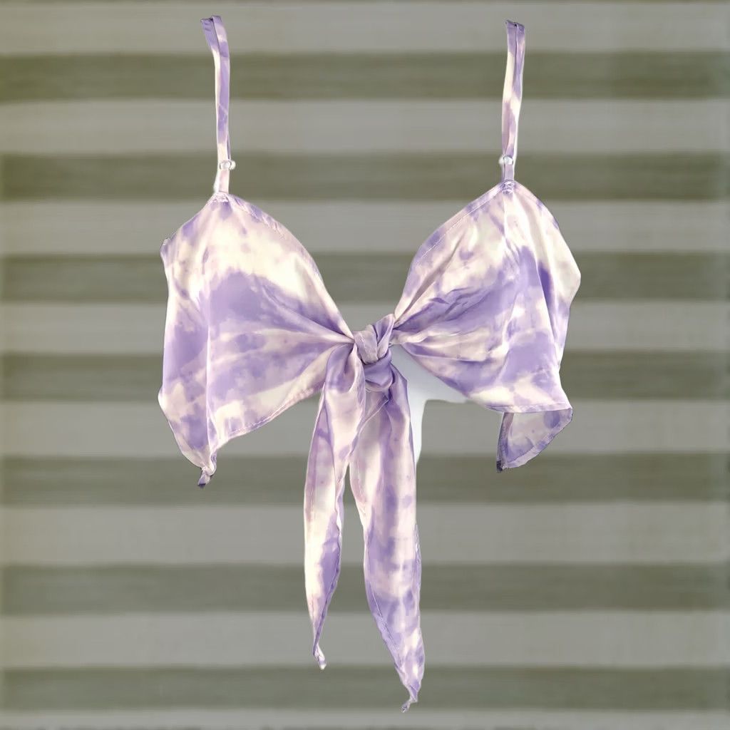 Vintage VINTAGE NWT silky handkerchief halter top L jrs purple TieDye tie front Y2K boho hippie Size L / US 10 / IT 46 - 1 Thumbnail