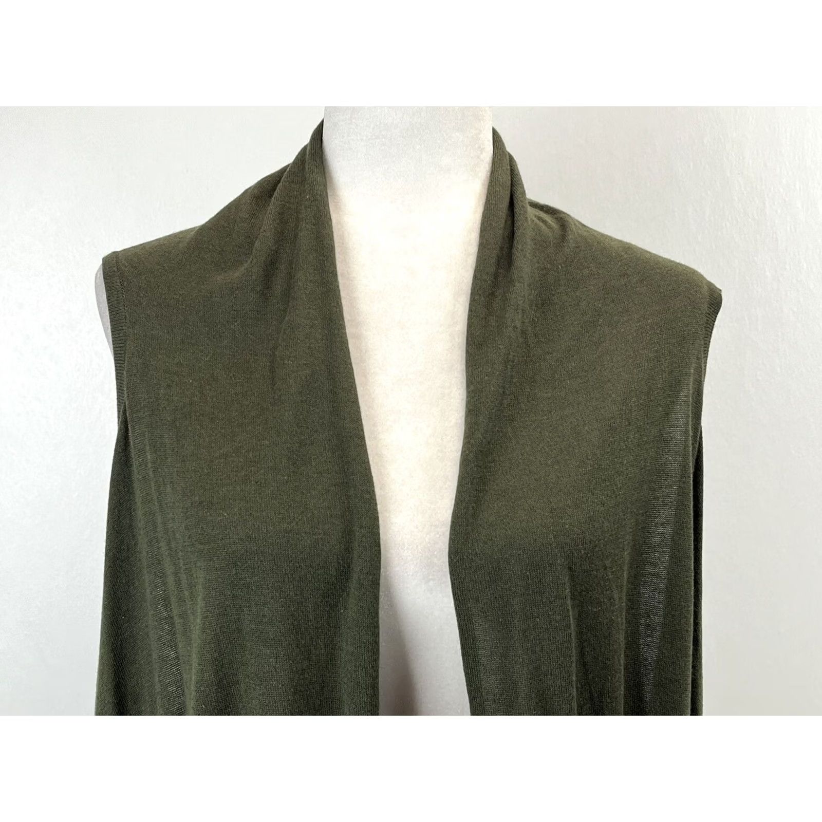 Coldwater Creek Coldwater Creek Vest Sweater Open Front One Size Womens Olive Green Boho Festival Knit Cardigan Size ONE SIZE - 5 Thumbnail