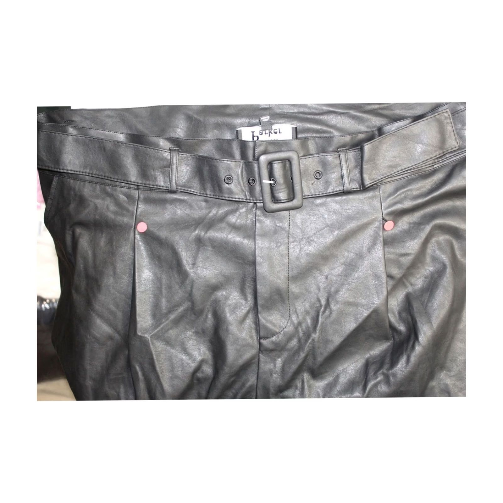 Vintage Nina Parker Pleather Belted Dress Pants 22W black Womens Size 40" / US 18 - 2 Thumbnail