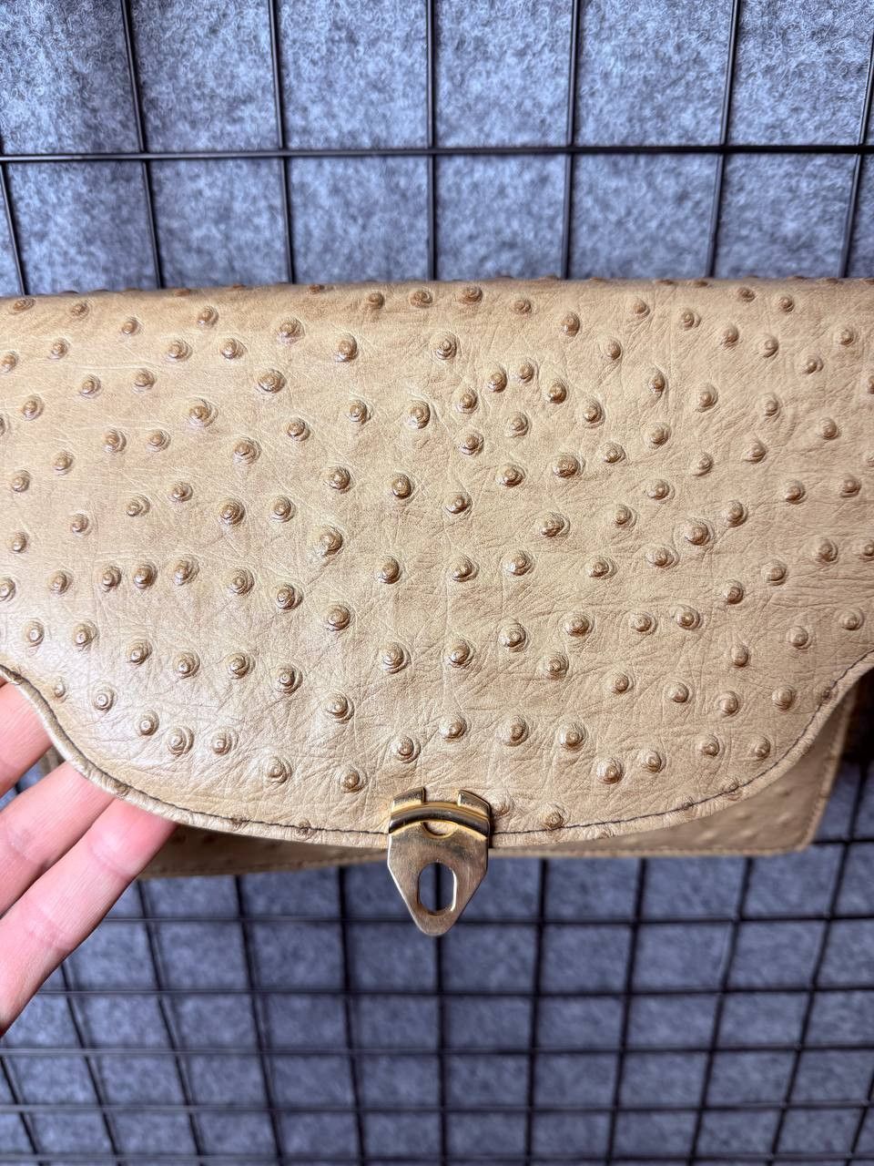 Leather Classic Beige 1990 OSTRICH Skin Handbag Coin Purse Size ONE SIZE - 5 Thumbnail