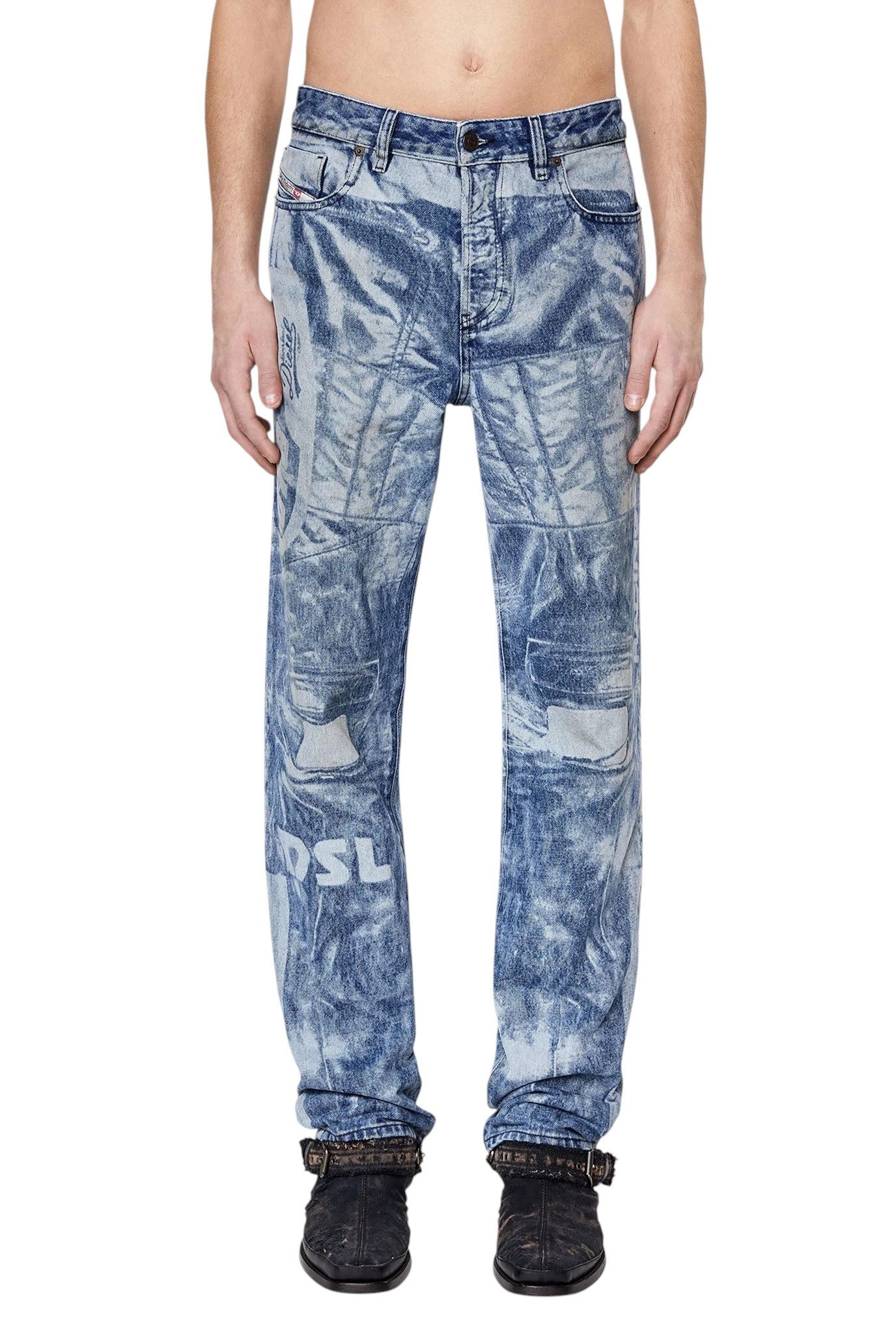Diesel \1955-FS3 007B8 W30/L32 Blue Washed Pattern 85417 Size US 30 / EU 46 - 2 Thumbnail