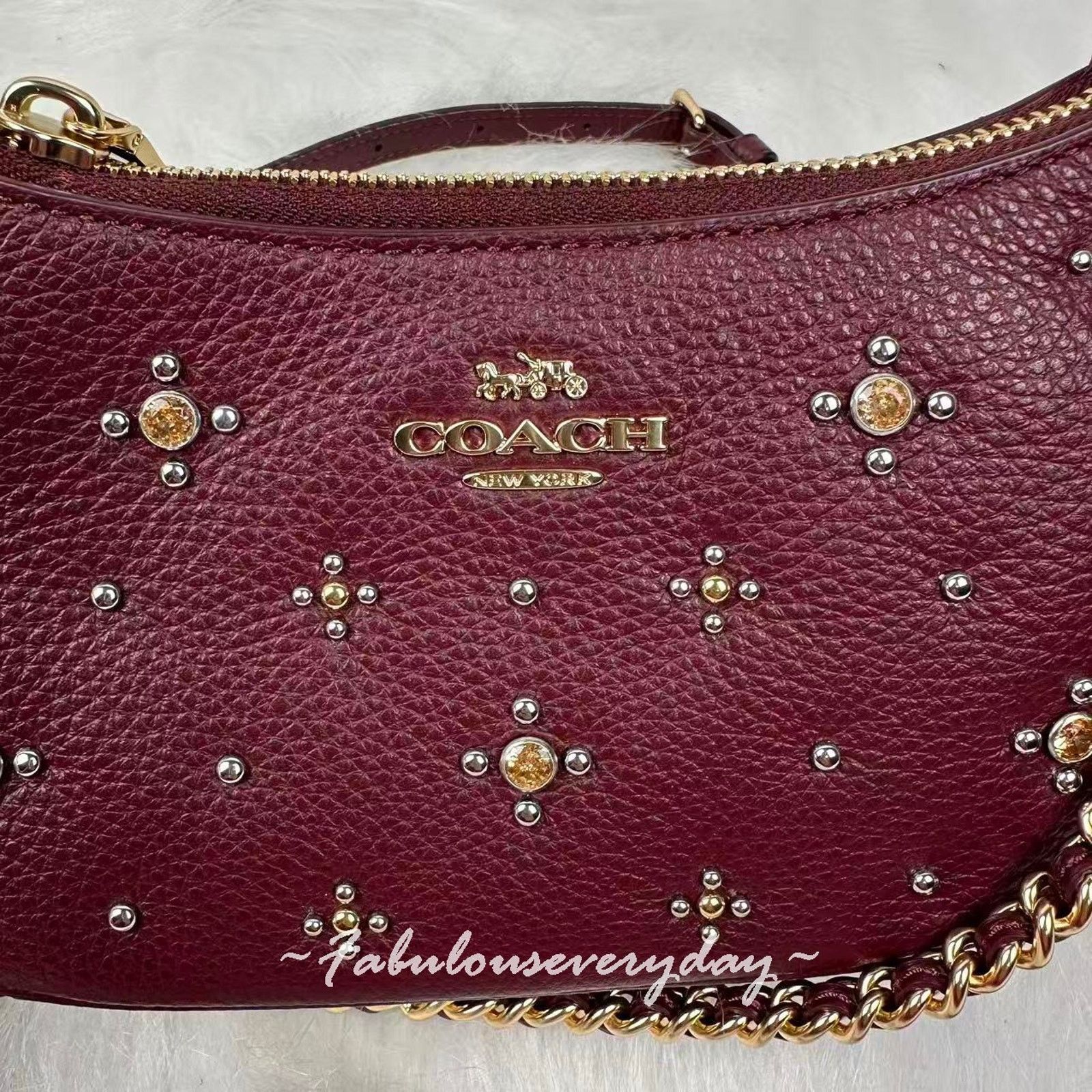 Coach Coach Teri Mini Crossbody Crystals In Leather/Gold/Dark Wine Size ONE SIZE - 6 Thumbnail