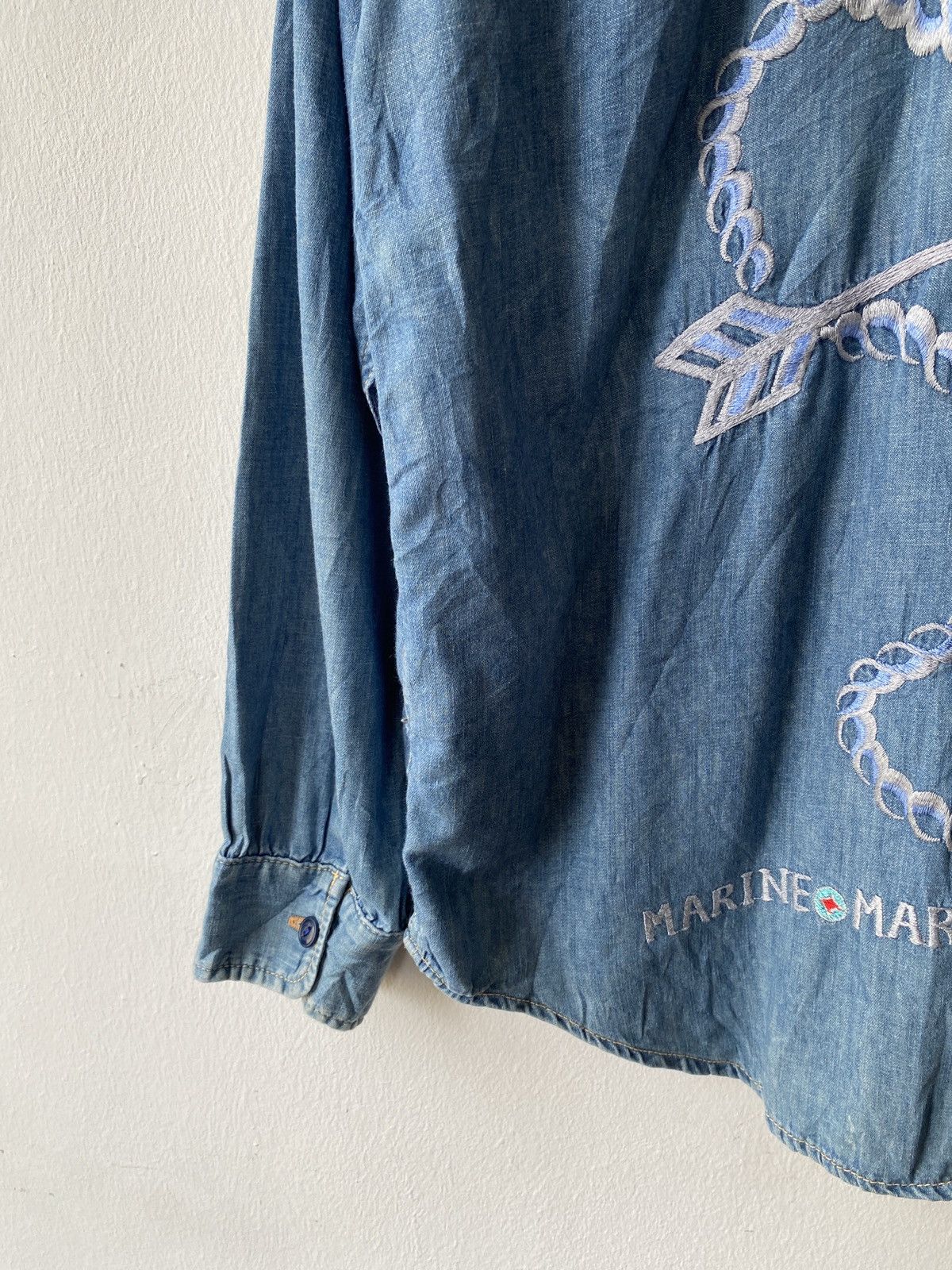 Indigo × Japanese Brand × Kapital Vintage 90s Japan Made In Indigo Spellout Design Shirt Size US M / EU 48-50 / 2 - 13 Thumbnail