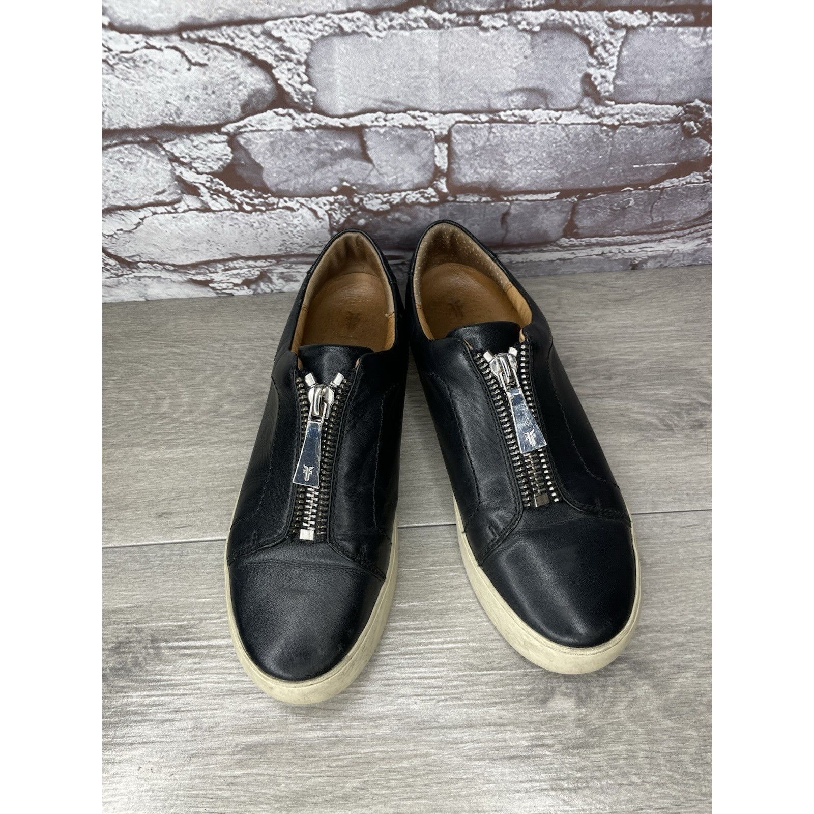 Frye Frye Lena Black Leather Front Zip Platform Shoes Loafers Wom Size US 8.5 / IT 38.5 - 4 Thumbnail