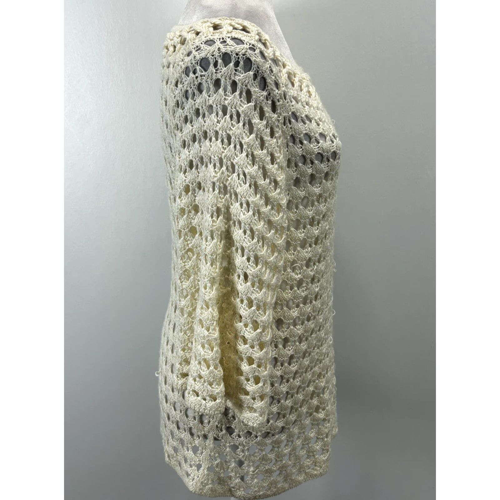 Vintage Chicos Sweater Shirt Open Knit Pullover 3/4 Sleeve M Womens Ivory Cream Knit Festival Y2K Crochet Size M / US 6-8 / IT 42-44 - 4 Thumbnail