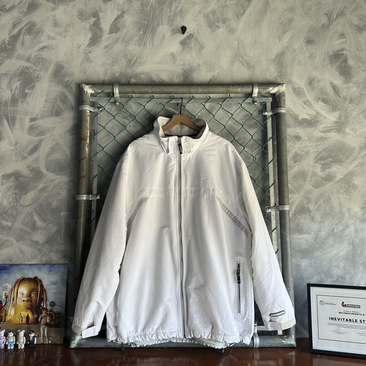 Nike × Vintage VTG Y2K Nike White Full Zip Jacket Fleece Lined Coat Swoosh Size US XXL / EU 58 / 5 - 1 Thumbnail