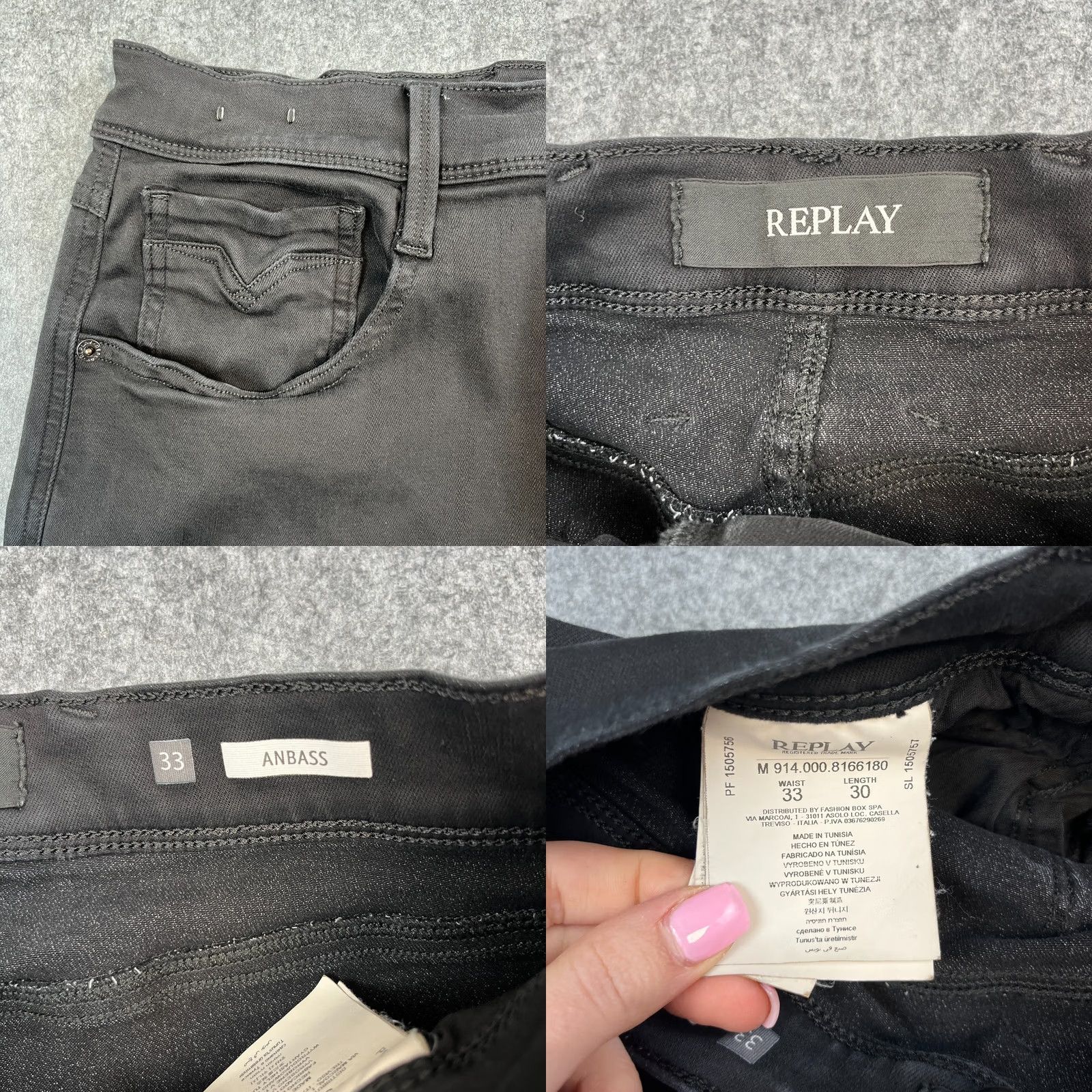Replay Replay Anbass Jeans Slim Skinny 33 30 Denim Black Stretch 5-Pocket Mens Shirt? Size US 33 - 8 Thumbnail