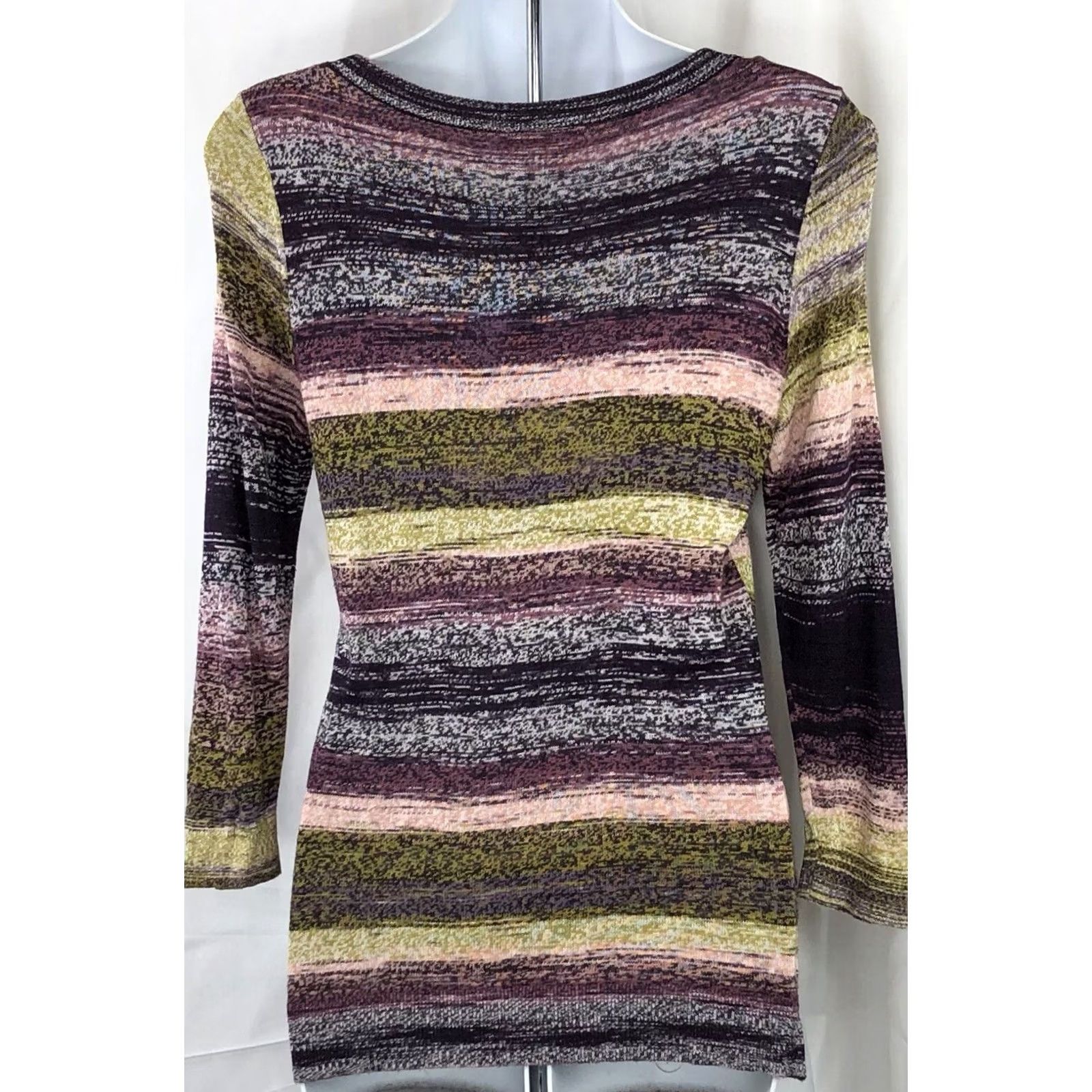 Ann Taylor Ann Taylor Knit Top M Purple Green Geometric Long Sleeve Hippie Bohemian Blouse Women Jersey Knit Collection 90s Retro Casual Size M / US 6-8 / IT 42-44 - 3 Thumbnail