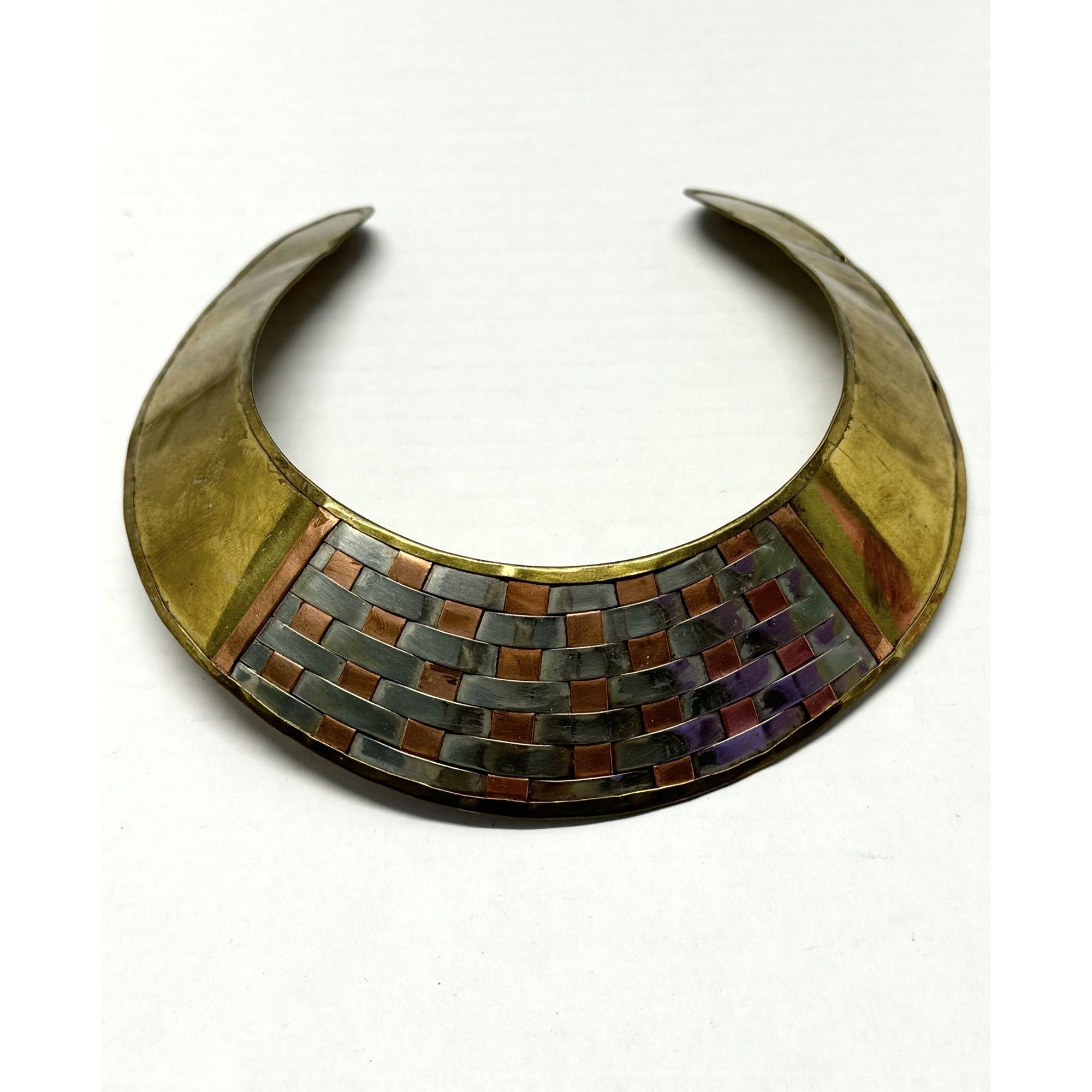 Vintage tri color brass modernist collar cuff choker necklac